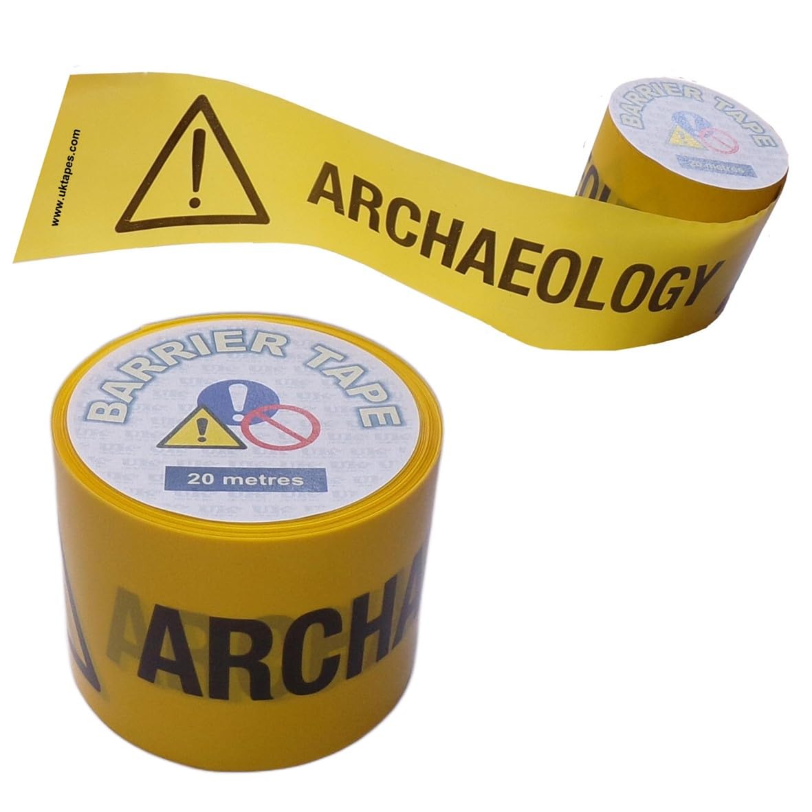 Black On Yellow Archaeology Barrier Tape - Hazard Warning Cordon - Non-Adhesive Plastic Marking Tape (75Mm X 20M)