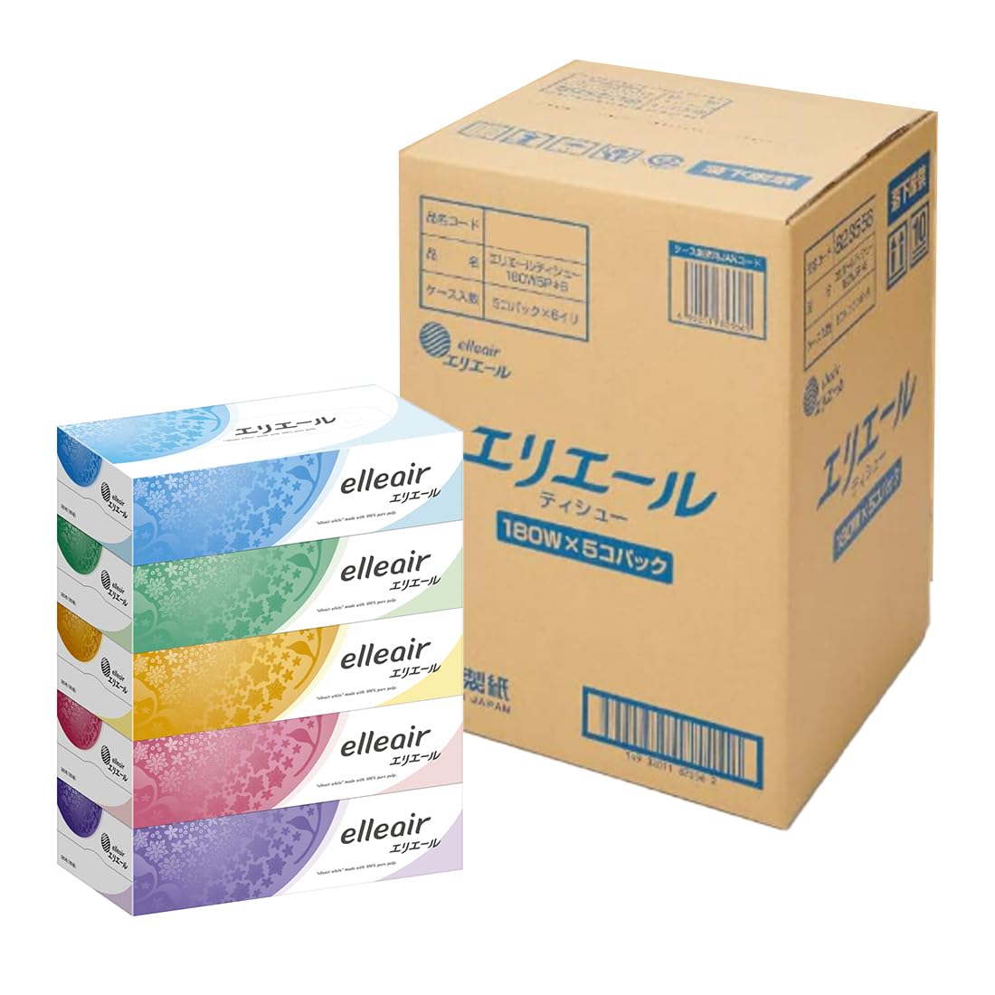 Amazon.co.jp: エリエール 箱ティシュー 180組×30箱(5箱×6パック
