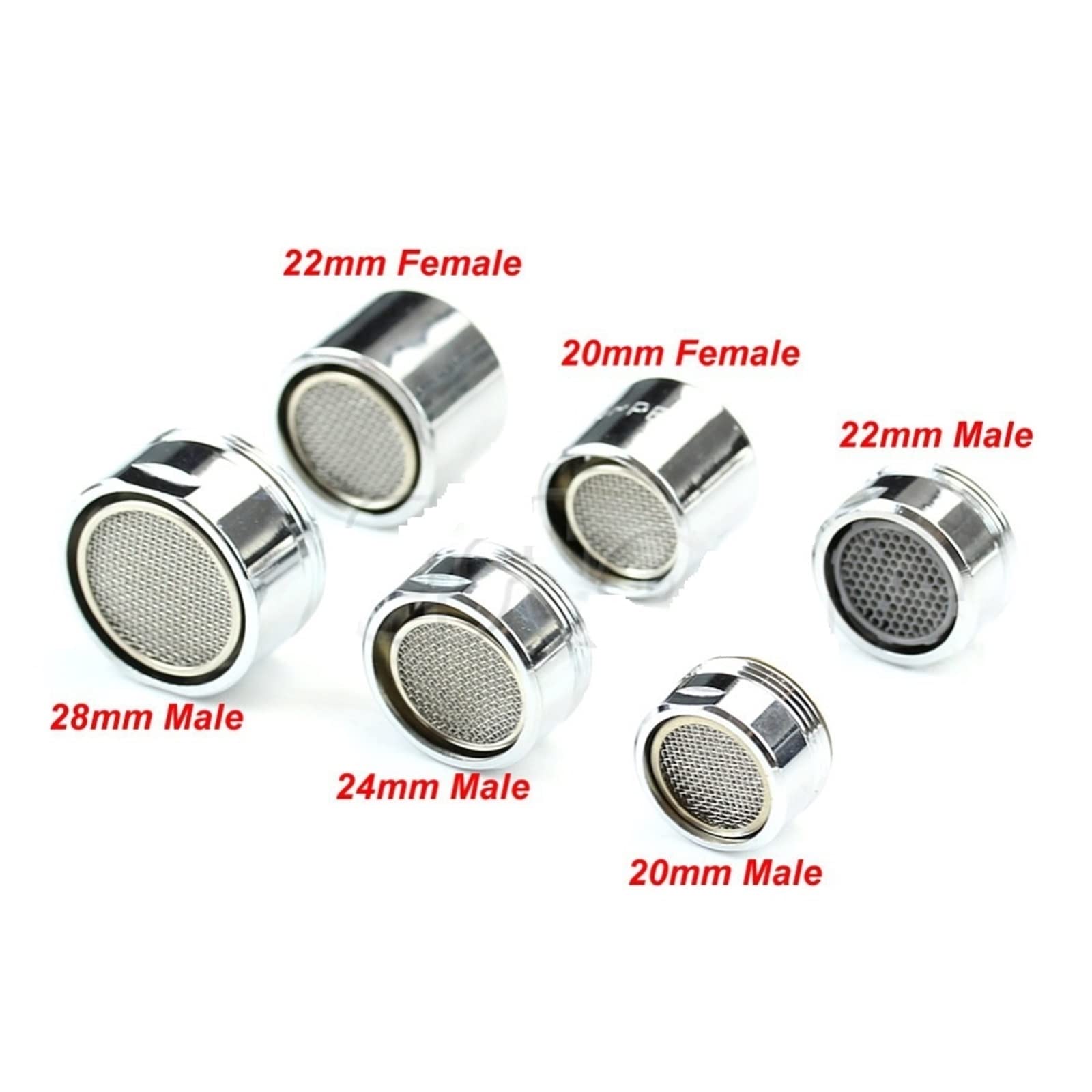 Aeratore per Rubinetto da Cucina a Risparmio idrico, ugello Maschio/Femmina Cromato, Filtro spruzzatore, Facile Installazione (Rosso)
