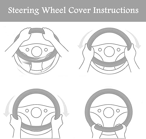 Miniatura 7 de ZYNQACC Juego de 4 fundas esponjosas para volante con funda para freno de mano, funda para palanca de cambios y llavero de felpa de lana sintética