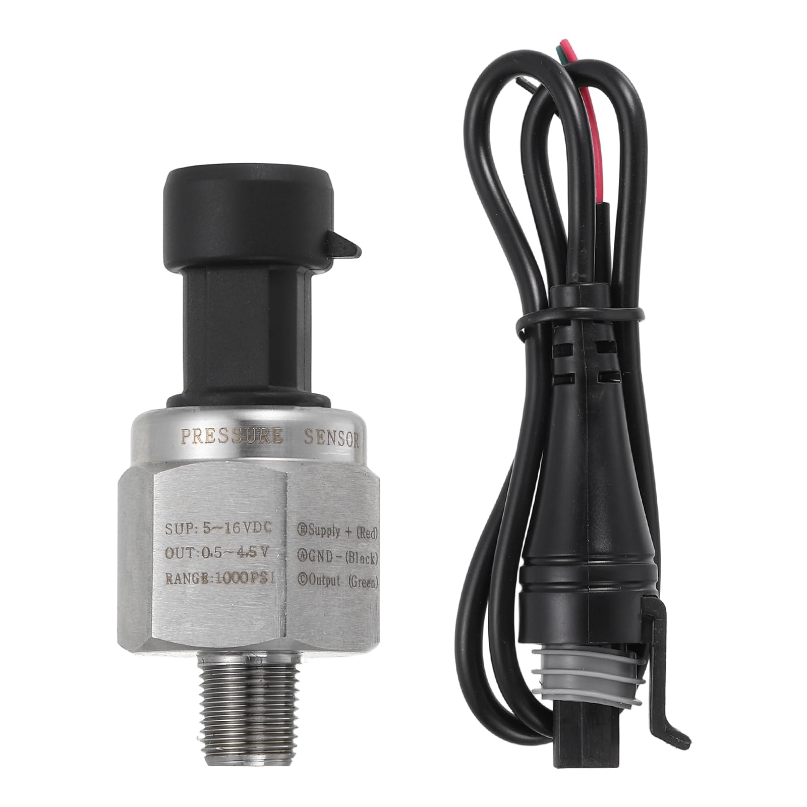 QUARKZMAN Sensore Di Pressione Trasmettitore Con Connettore, Filetto 1/8" NPT 1000 PSI Trasmettitore Di Pressione In Acciaio Inox Per Olio Carburante Acquia Aria