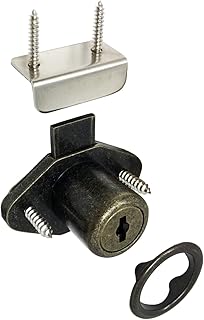 Desunia Office Desk Lock for Drawer & Door - 7/8" (.875") Bore - Antique Brass- Keyed Alike - Includes Escutcheon Trim Ring, Strike, & Screws - 1 Lock