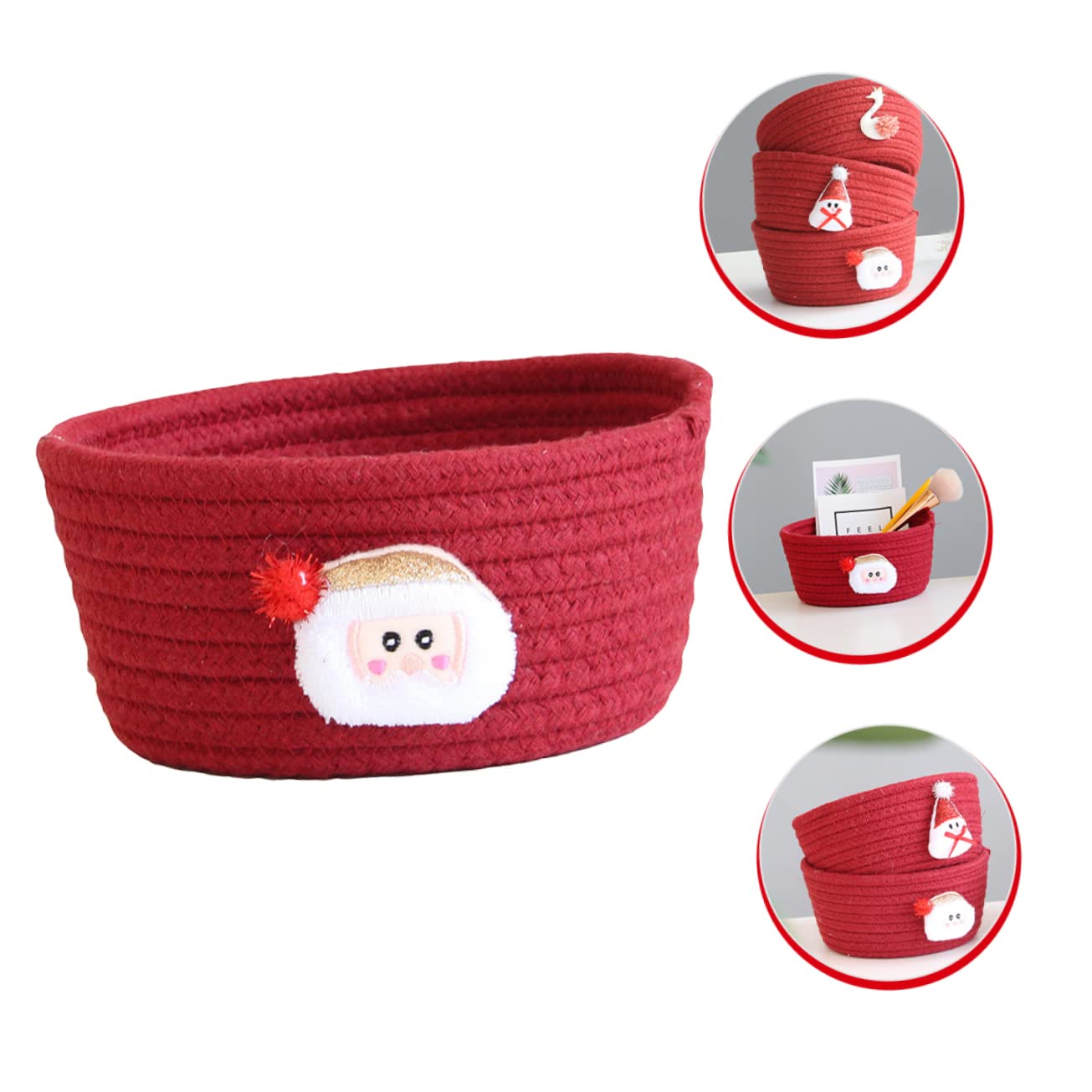Cabilock 3piezas Caja De Almacenamiento Tejida De Estilo Papá Noel para Decoración Navideña Cesta Vacía De Algodón para Organizar Dulces Juguetes y Adornos Casa