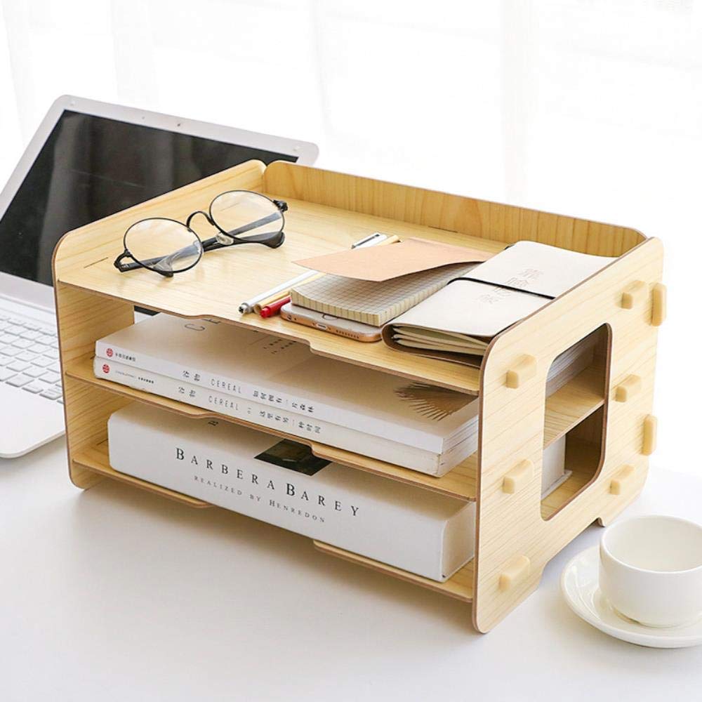 Portadocumenti, Portadocumenti Organizzatore, Portariviste Forniture per Ufficio, Portadocumenti da Scrivania a Tre Livelli Portaoggetti in Legno per Ufficio e Scuola