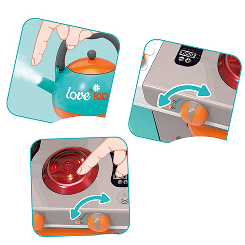 BAKAJI Cucina Giocattolo Bambini con Fornello e Bollitore Funzionanti Luci Suoni Forno e 29 Accessori Gioco 87 x 64 x 29 cm (Azzurro)