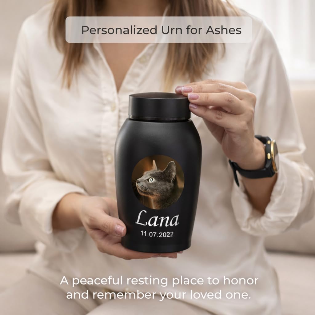 Personalized Cremation Keepsake Pet Ashes Urn Waterproof with Airtight Closure Customized Printed Vase Container Memorial Dog Cat Funeral Decorative (Pet Photo)