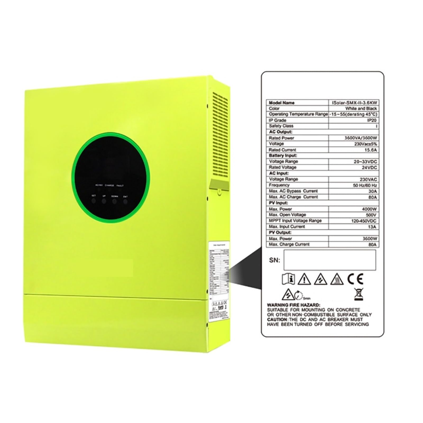 3600W Inwerter Solarny Hybrydowy MPPT 500VDC 80A Maksymalny Prąd Ładowania 3.6KW 24V 6000VA Czysta Fala Sinusoidalna Off-grid Z WIFI OszczęDność KosztóW(ISolar SMX II 5.6KP WIFI)