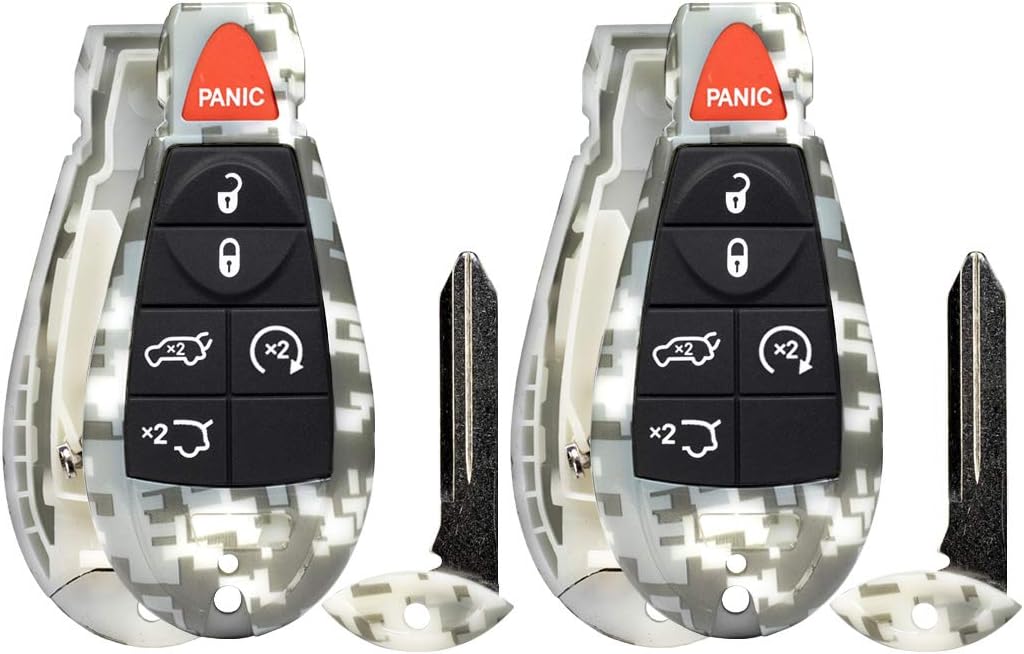 2X New Camouflage Entry 6 Buttons Remote Start Car Key Fob Fobik Shell / CASE Remote IYZC01C for Commander Grand Cherokee. - (No Electronics or Chip Inside)