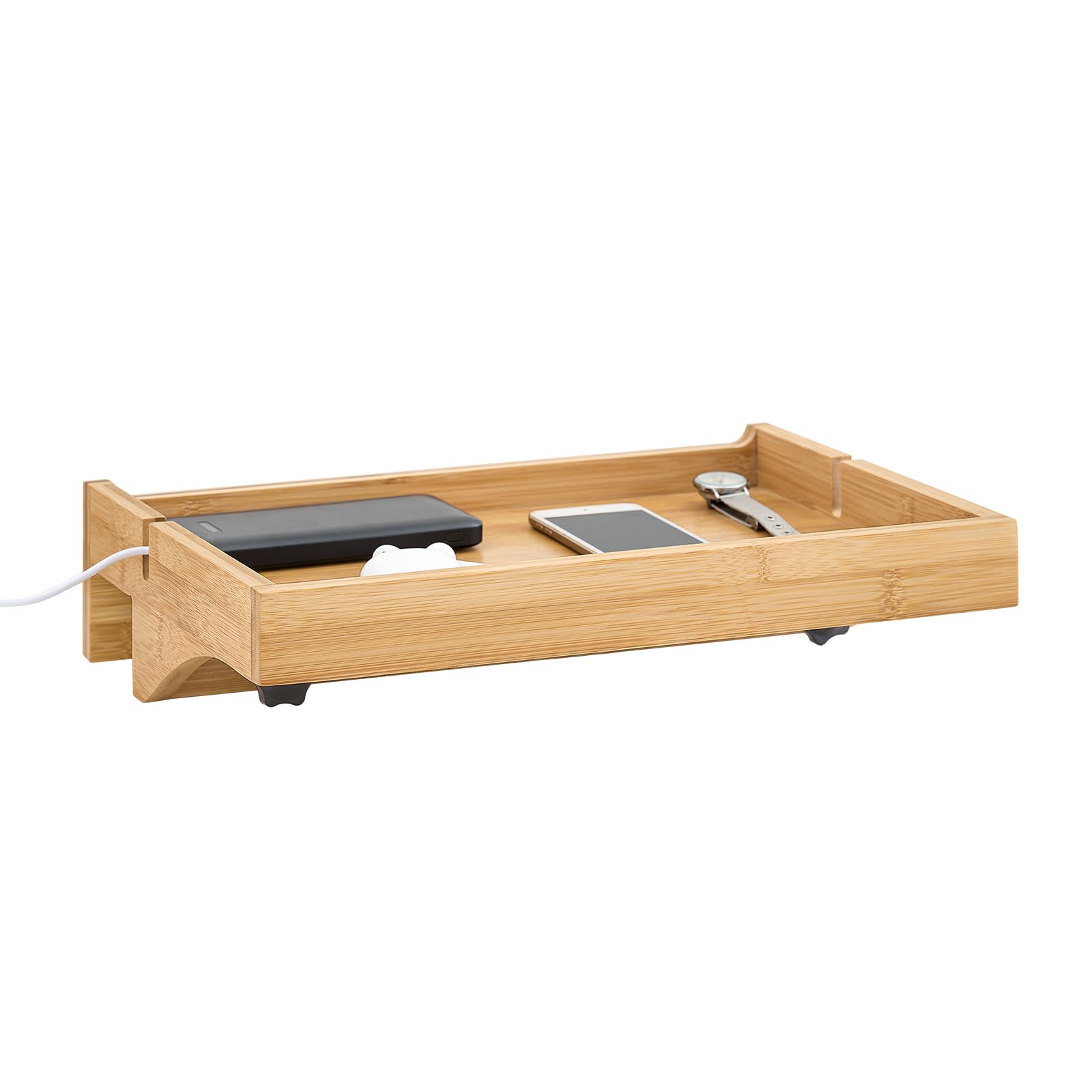 SoBuy Bedside Shelf Clip-On with Cable Slots - Bamboo Bedside Table Tray for Books, Phone, Glasses, W36 x D25 x H9 cm Natural NKD01-N