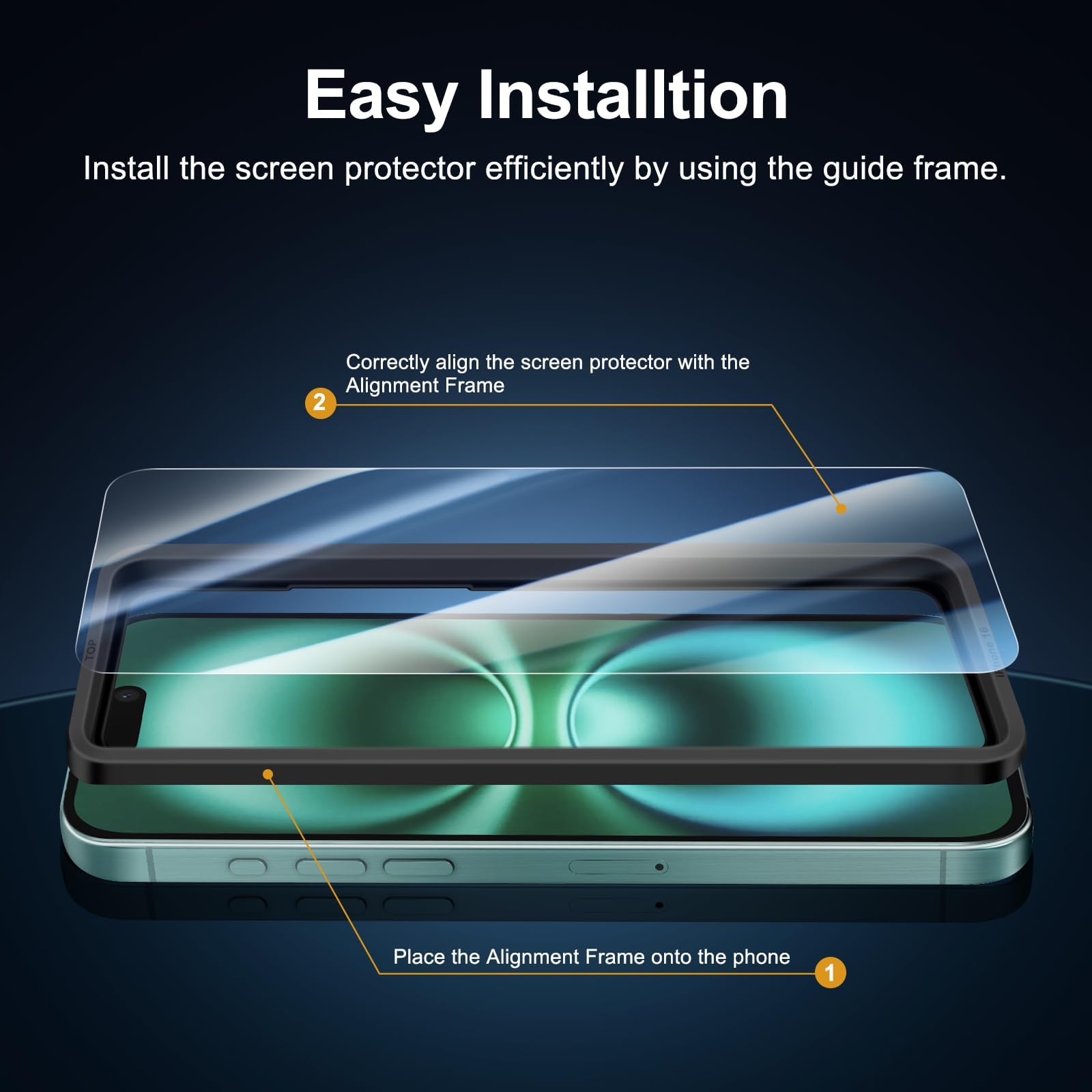 NEW'C 3 x Tempered Glass Film for iPhone 16 (6.1 Inches) and 3 x Rear Camera Protective Glass Film + Dust Plug - Easy Installation Tool Included - Ultra Resistant - 4