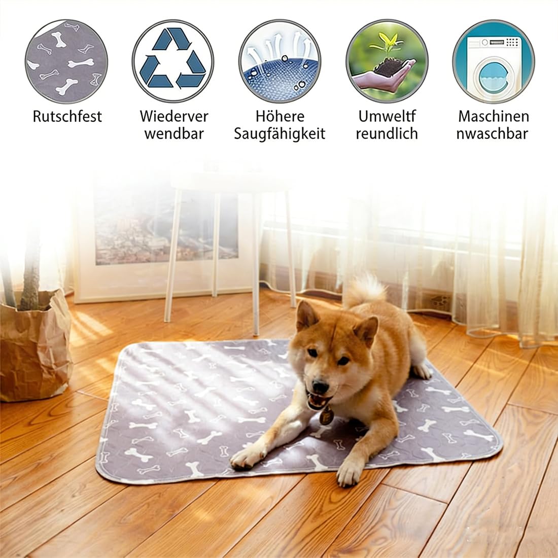Wuffaro PIPI Matte, Wuffaroo PIPI Matte Mit Pheromone, PIPI Matten für Hunde, Waschbare & Wiederverwendbare Urinierpads für Hunde und Katzen, Auslaufsicher, rutschfest (Stil E, XL-80*90cm)