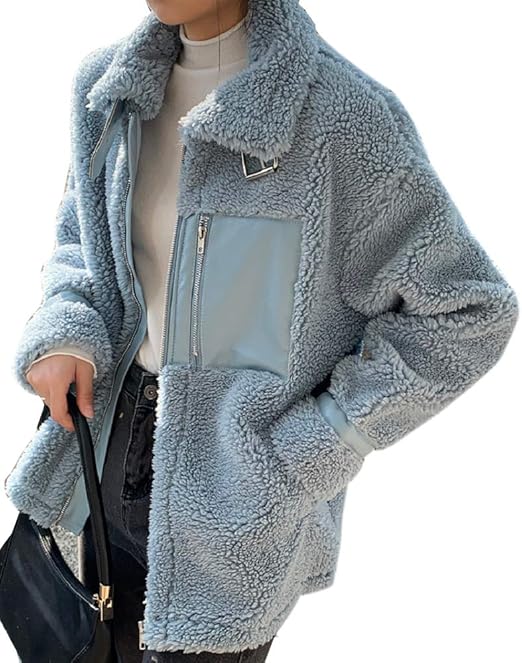 Amazon Lauan ボアブルゾン レディース フリース ボア コート ブルゾン ジャケット 秋冬 胸ポケット アウター ゆったり もこもこ ふあふあ 防寒 厚手 暖かい ファッション 通学 通勤 コート ジャケット 通販