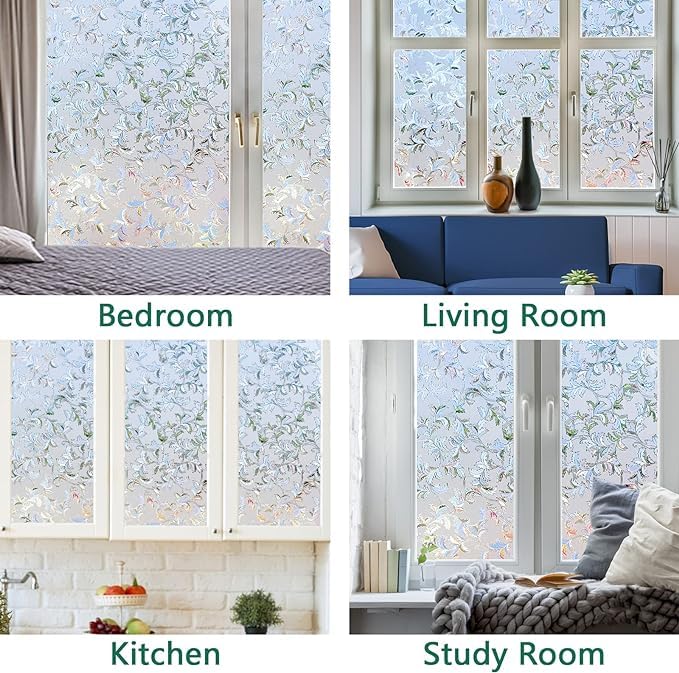 Image of SIA VENDORS Window Privacy Decorative Stained Glass Window Decal Tint Film, Adhesive Static Cling Sun Blocking Window Stickers, Door Window Covering for Home (12IN' x 6.5FT', Pretty Leaf)