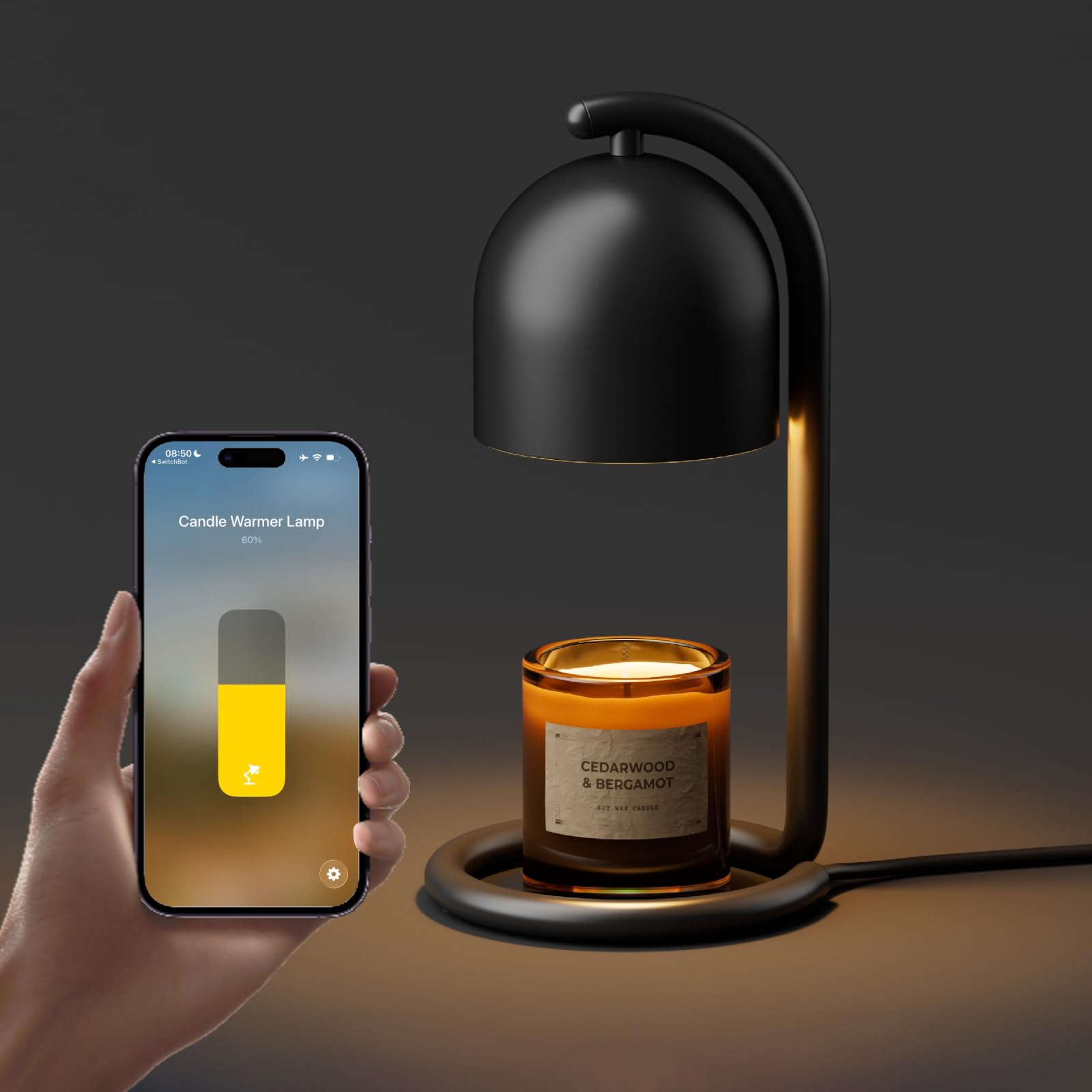 SwitchBot Smart Candle Warmer Lamp App &amp; Voice Control, Flameless Wax Melter with Timer, Bulb x2, for Jar Candles, 1%-100% Dimmable, Matter for Apple Home &amp; Alexa, Women Birthday Housewarming Gift