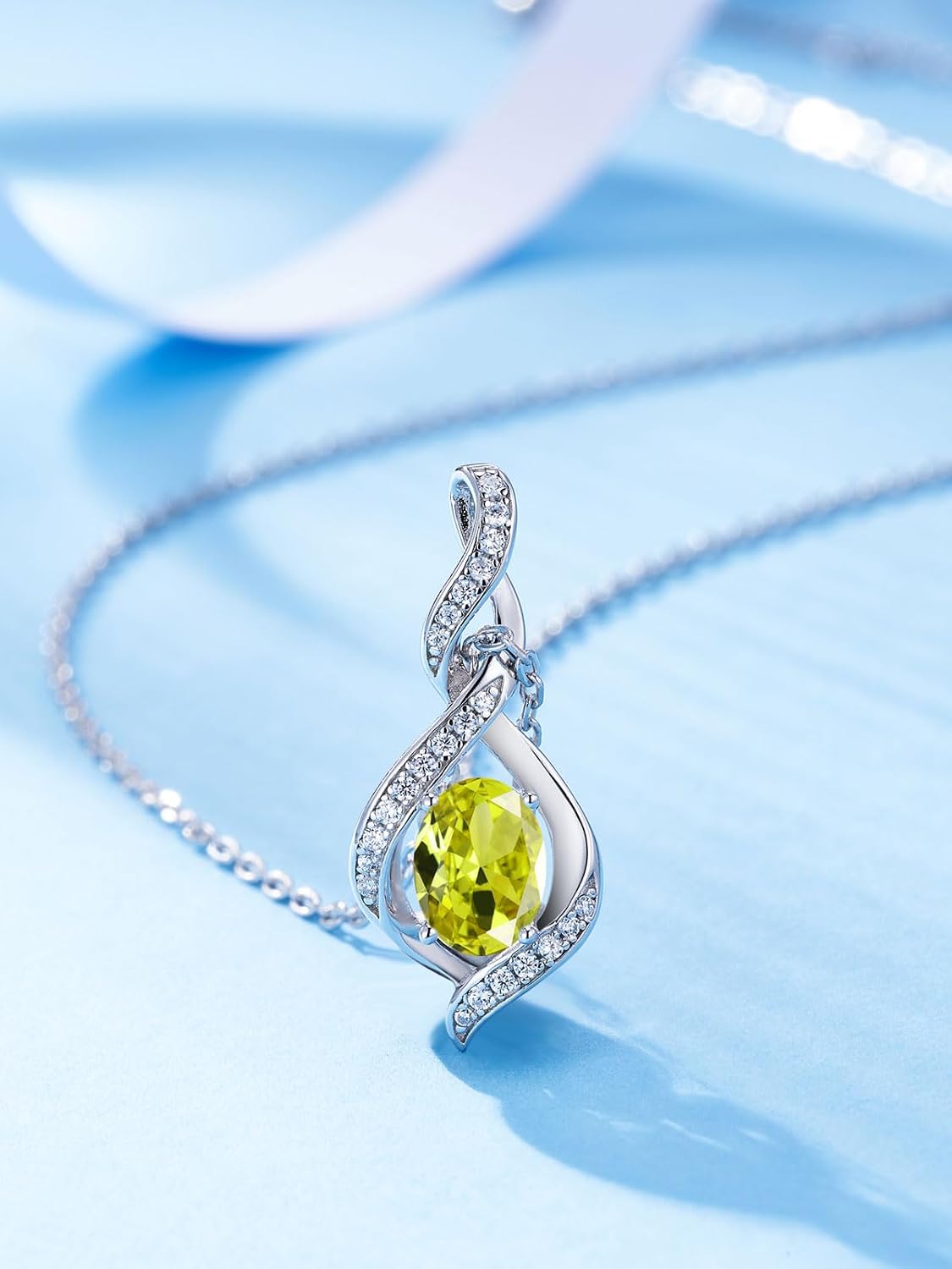 Sterling Silver Oval Birthstone Necklace Infinity Pendant Jewelry Gifts image 2