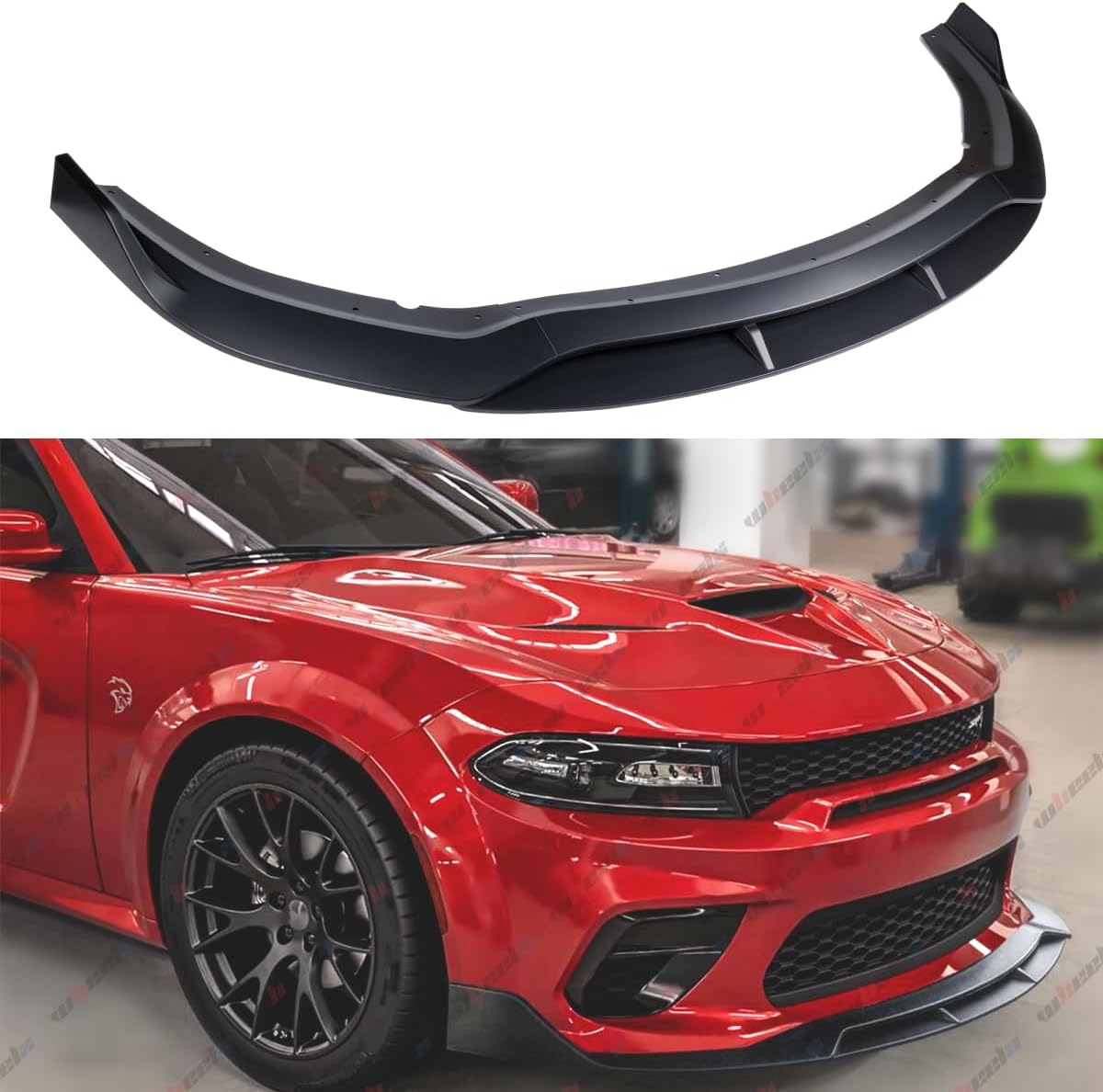 4Pcs Front Lip Compatible with 2020-2023 Dodge Charger SRT Hellcat Scat (Only Fit Widebody), Bumper Air Dam Lower Chin Spoiler Splitter, Protection Body Kit (Matte Black)
