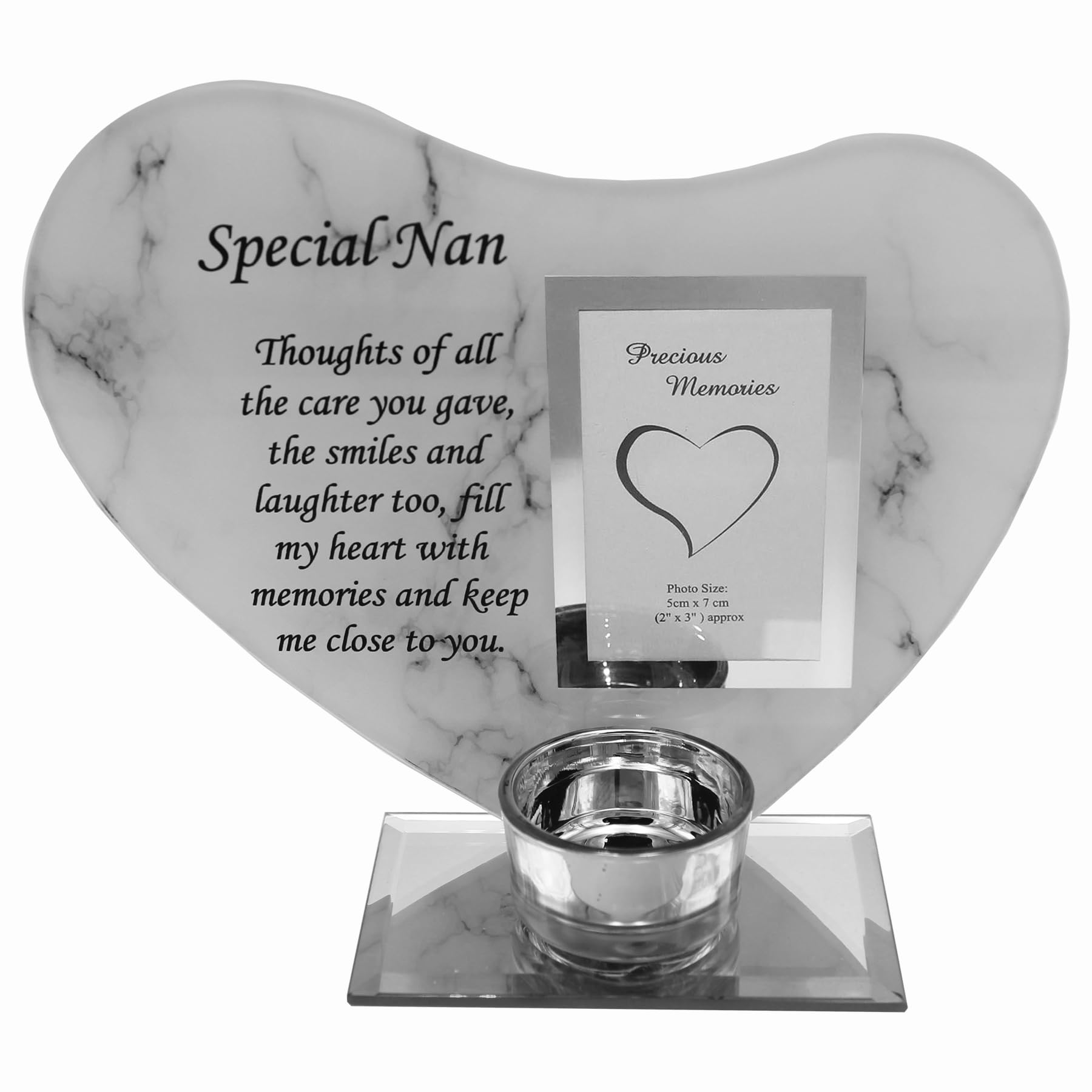 Widdle Gifts Silver Glass Memorial Tea Light Candle Holder Photo Frame Marble Effect - Nan 0906