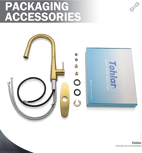 Miniatura 7 de Tohlar Grifo de cocina dorado, grifos de cocina con rociador extraíble, grifo de cocina de una sola manija de acero inoxidable apto para 1 o 3 Oro