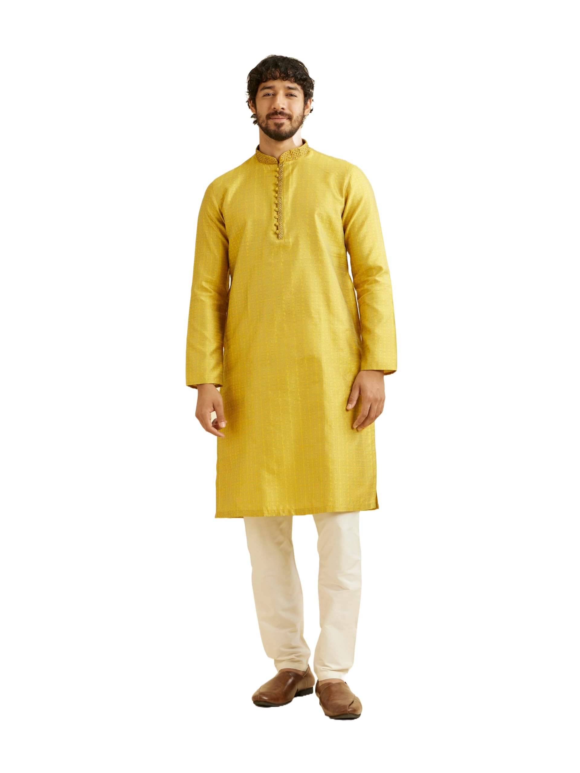 manyavar Men's Art Silk Self Design Kurta Pyjama Set (2pcs)-picture-39