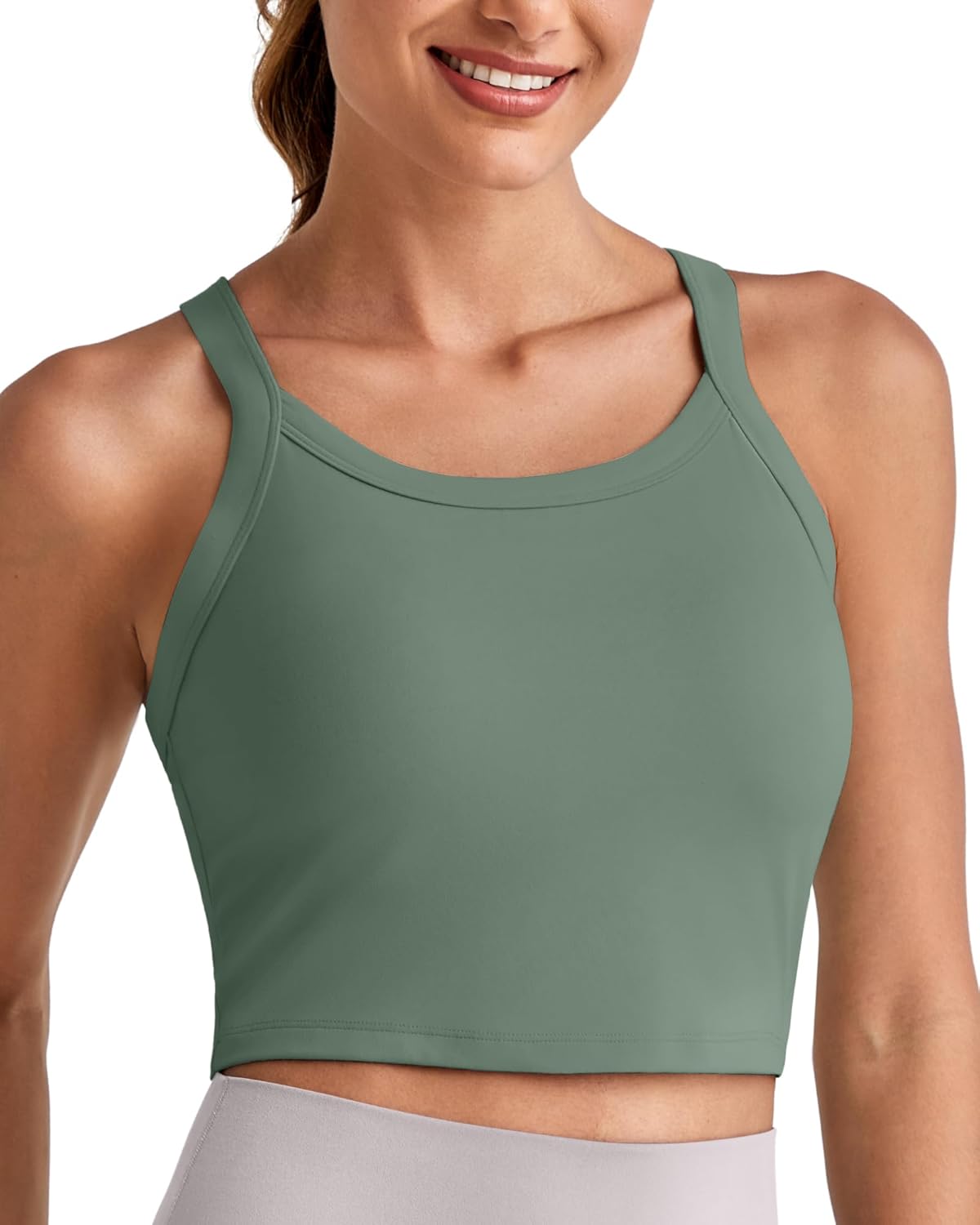 G4Free Cropped Workout Tops for Women Built in Bra Removable Padded Longline Sports Bras Racerback Yoga Tops