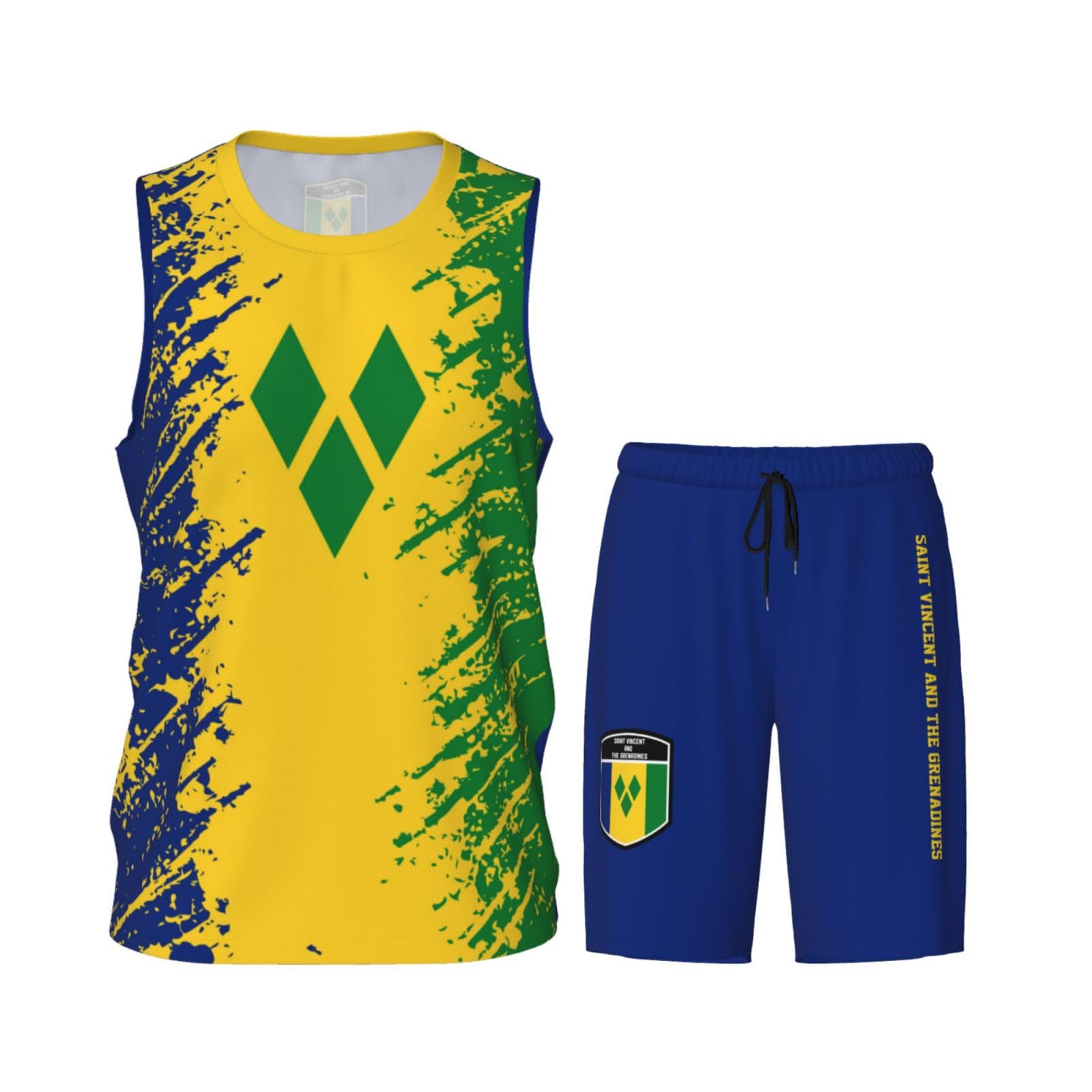 Saint Vincent and The Grenadines Flag Grain (3) Basketball Jersey Uniform Suit for Men Adults Training Athletic Set