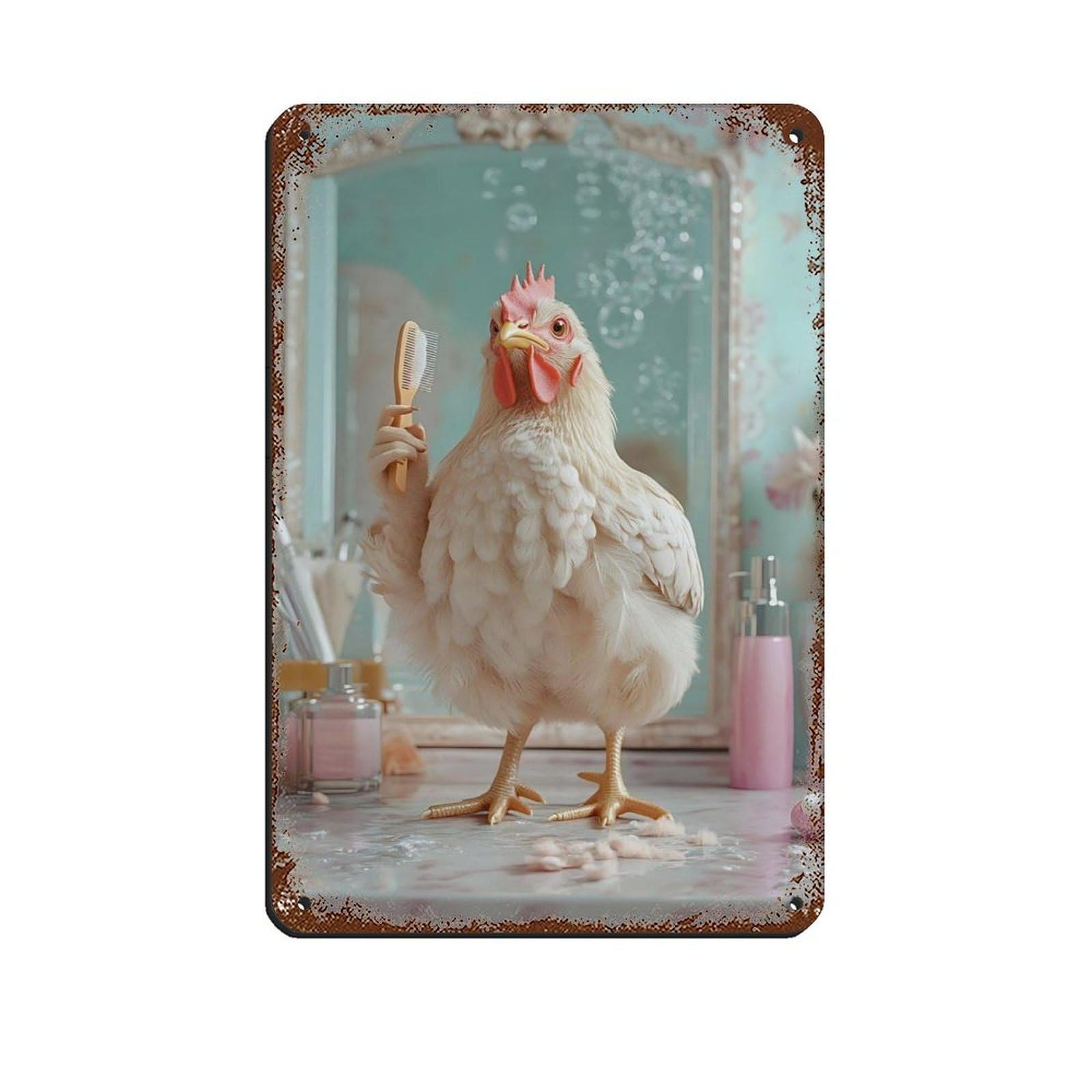 Lxwnze 20L X 30W Cm Funny Chicken Bathroom Art (2) Tin Sign Vintage Metal Pub Club Cafe Bar Home Wall Art Decoration Poster Retro 8X12inch(20X30cm)