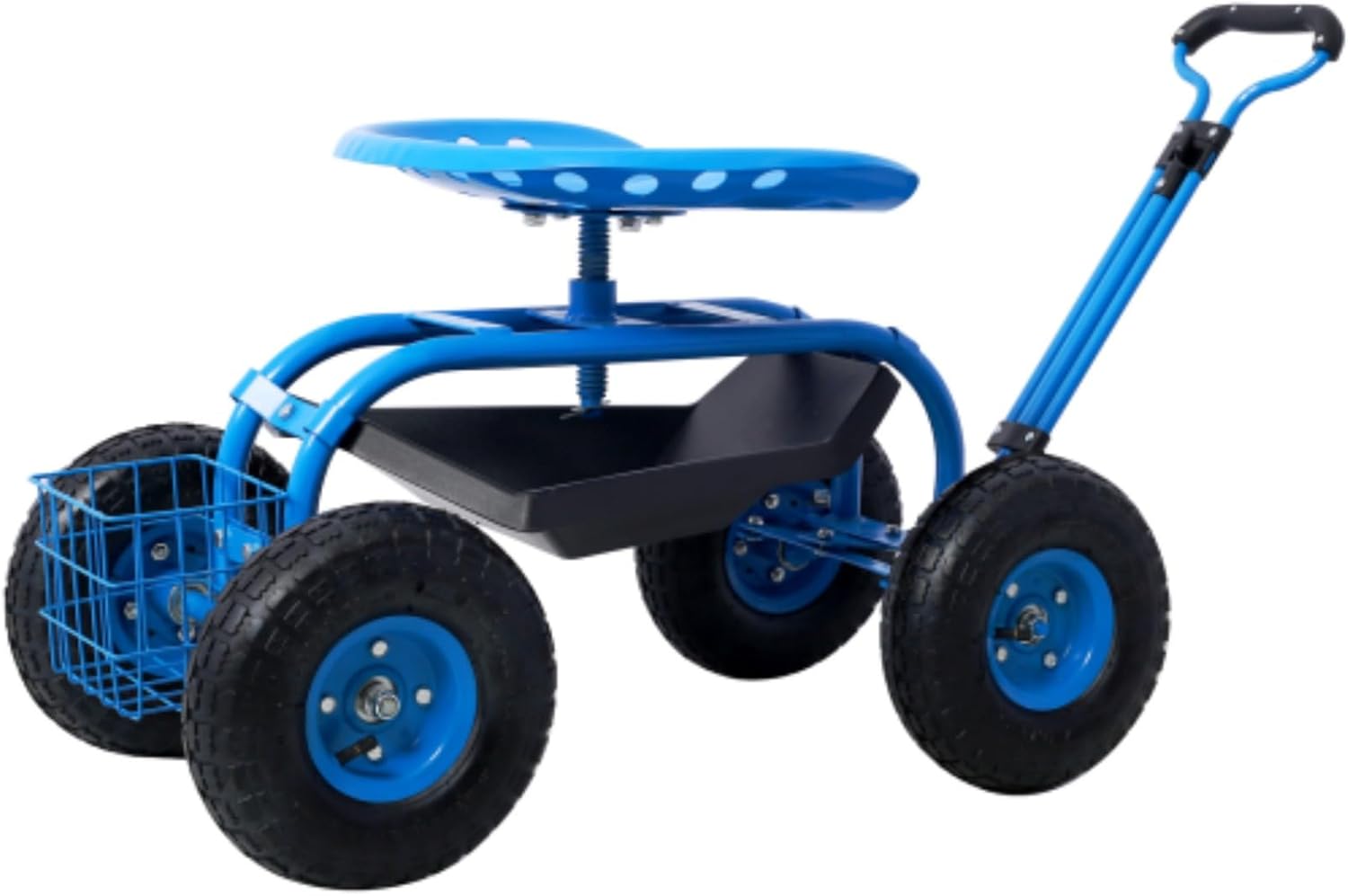 Yard Transporter, Garden Cart, Rolling Garden Scooter with Wheels and Tool Tray, 360 Degree Swivel Seat, Steel Frame, 4 Large Wheels, Blue