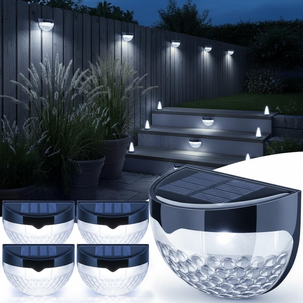 Garden Lights - Pack of 4 Outdoor Lights - Waterproof Night Light for Pathway, Patio, Deck, Fence - Solar Security Light with Dusk to Dawn Sensor - Outdoor Lighting