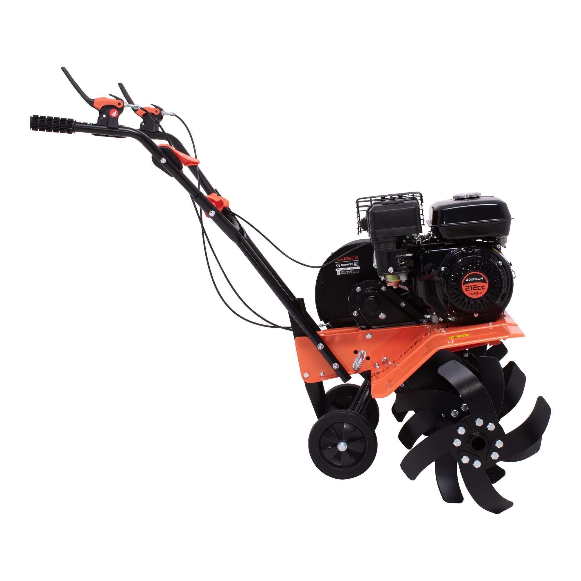Boudech Tukang 212 - Motocoltivatore per Orto a Scoppio a Benzina 4 tempi 6.1HP Motore 212cc con 6 Frese Ø40 cm 24 lame Larghezza di lavoro 34-62-85 cm Profondità di lavoro 40 cm