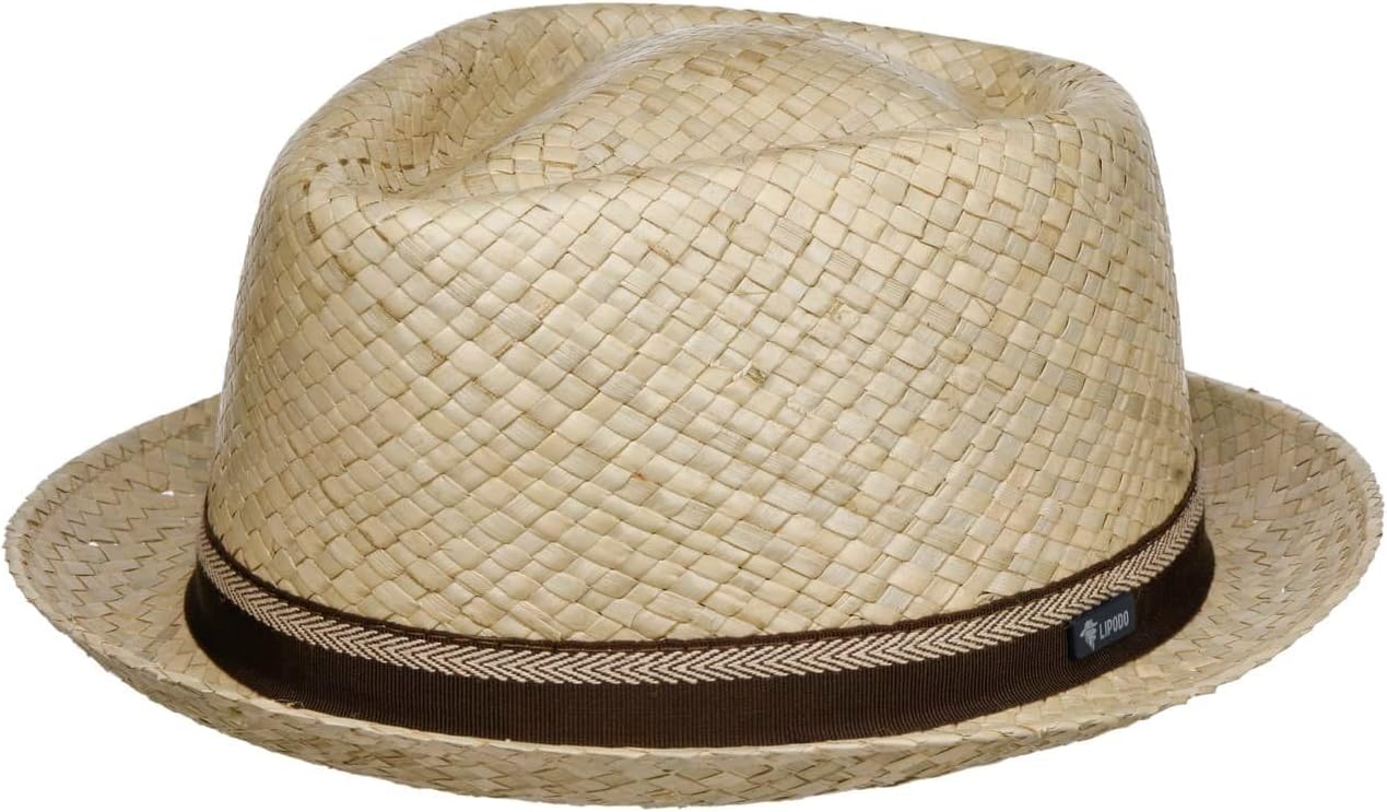 Lipodo Bemiro Fedora Straw Hat Made in Italy Unisex Summer Narrow Brim 100% Straw Fabric Band