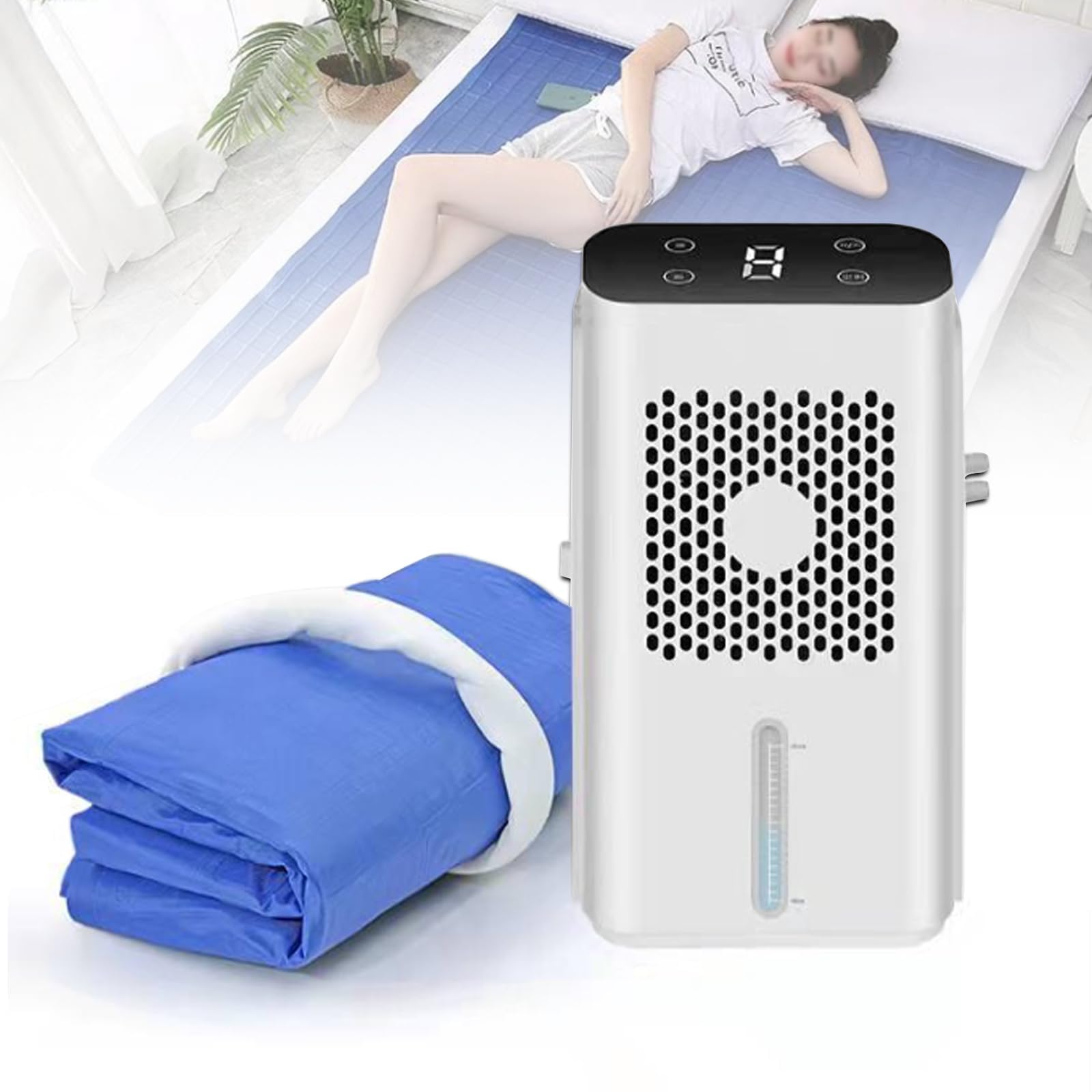 Coprimaterasso Rinfrescante ad Acqua – Sistema Raffreddamento Letto 12V 8W per Caldo e Sudorazione Notturna, Topper Materasso Fresco Silenzioso,Double 160 × 140 cm