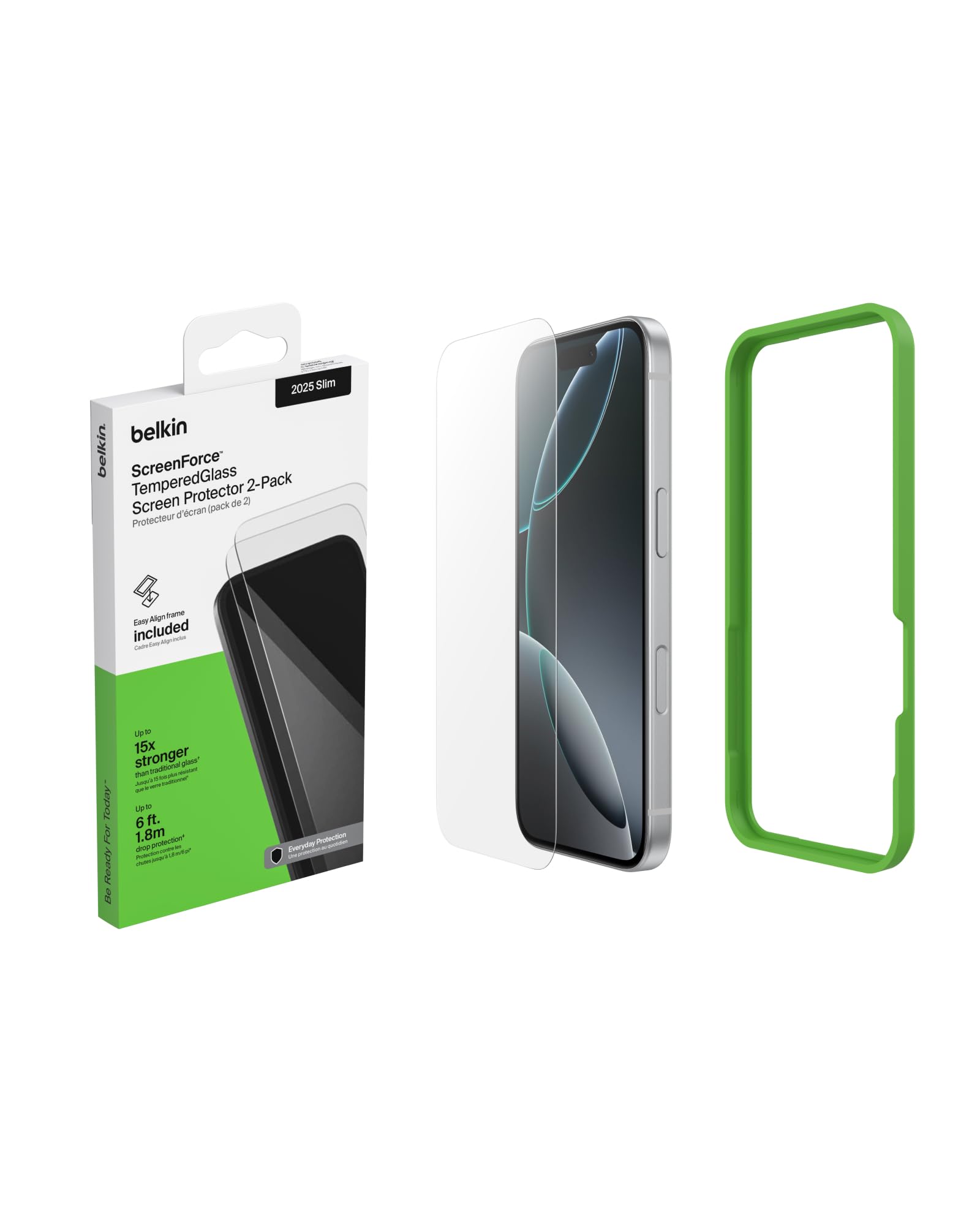 Belkin ScreenForce TemperedGlass Schutzfolie iPhone Air, Kratzfest, Displayschutzfolie mit Positionierungsrahmen, Blasenfreie Anbringung, Displayschutz, Screen Protector, Glasschutz – 2er-Pack