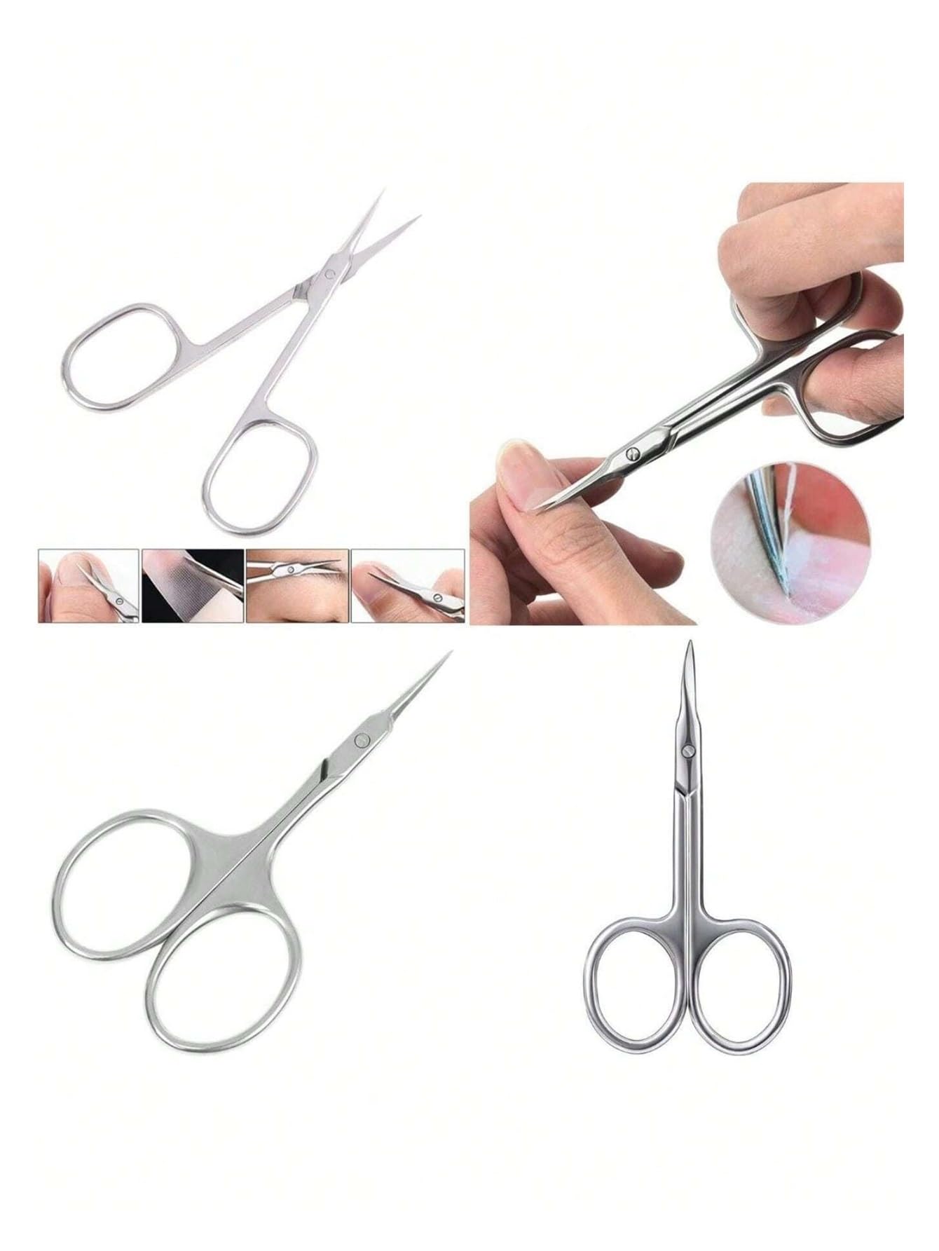 1/2 Tijeras Profesionales de manicura de Acero Inoxidable for cutículas, removedor de Piel Muerta for uñas, cortaúñas y Cejas.(Sliver 2pc)
