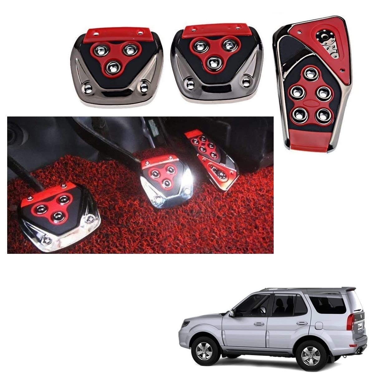 Kozdiko 3 Pcs Non-Slip Manual Car Pedals kit Pad Covers Set Red Color Compatible for Tata Safari::Grand Dicor-image-35
