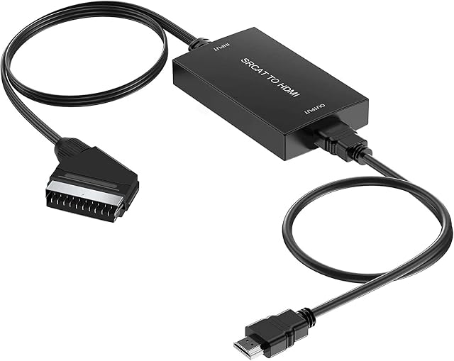 AIFHDAUF SCART to HDMI Converter with HDMI Cable, SCART to HDMI Converter, SCART Input HDMI Output Video Audio Adapter for Sky/DVD/STB for Display on HDTVs
