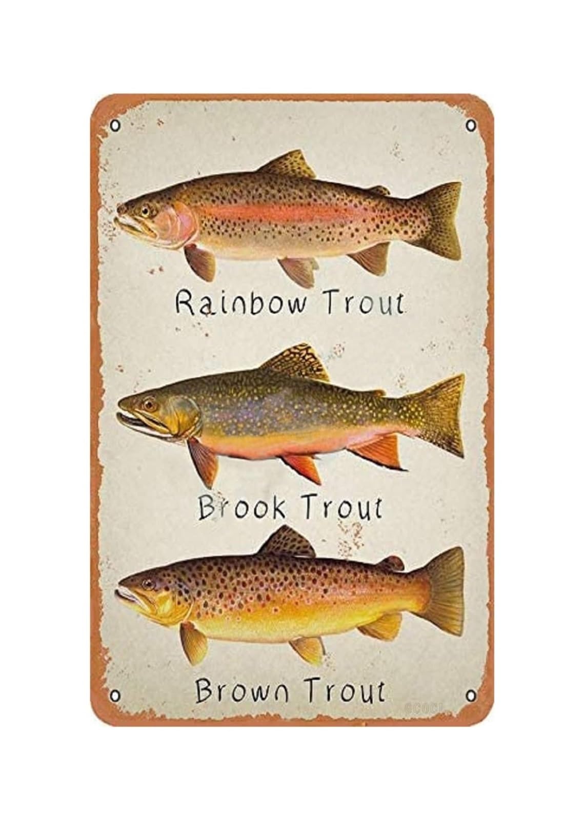 IDGTTLDF Trout Fishing Metal Tin Sign Vintage Retro Wall-Art for Cabin Lodge Man Cave Garage Bar Decor 8 X 12 inch
