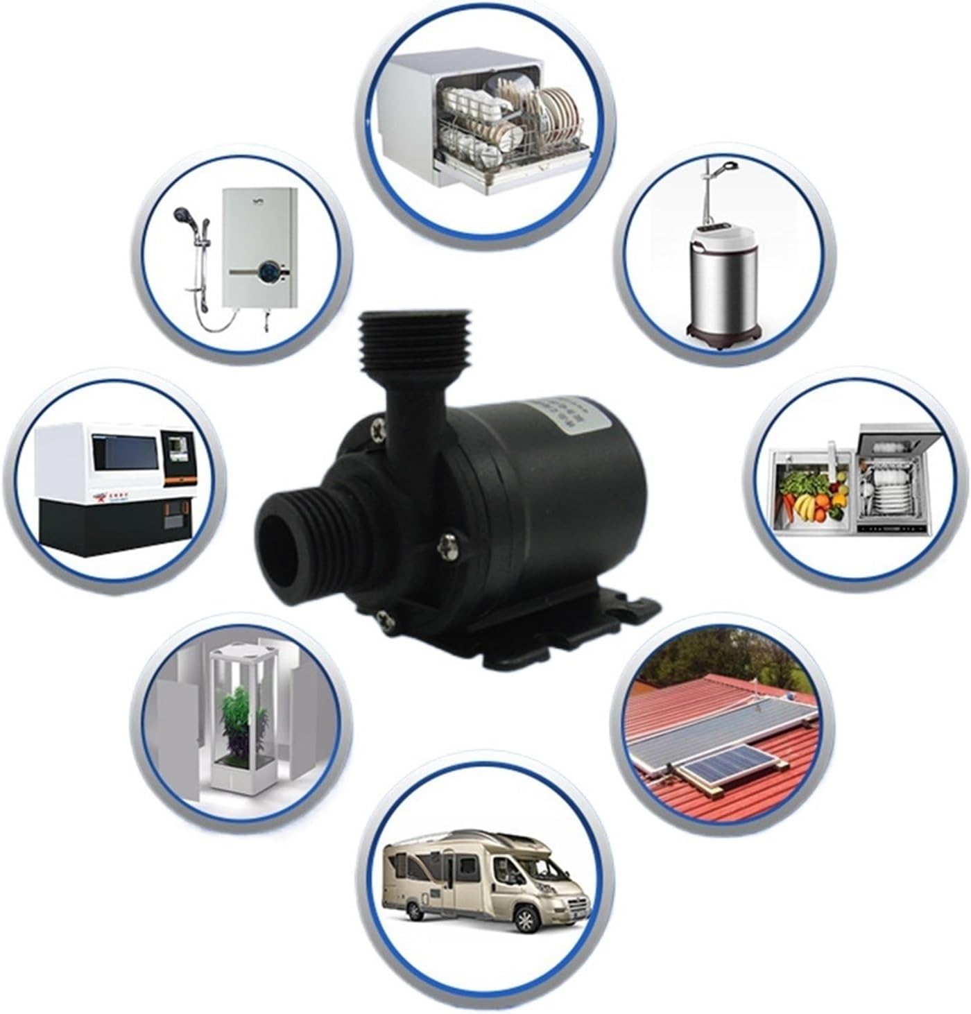 1pcs 12V/24V Electric Water Pump Portable Submersible Water Pump 5/5.5M 800L/h Brushless Motor for Cooling System Fountains Heater(White vertical)