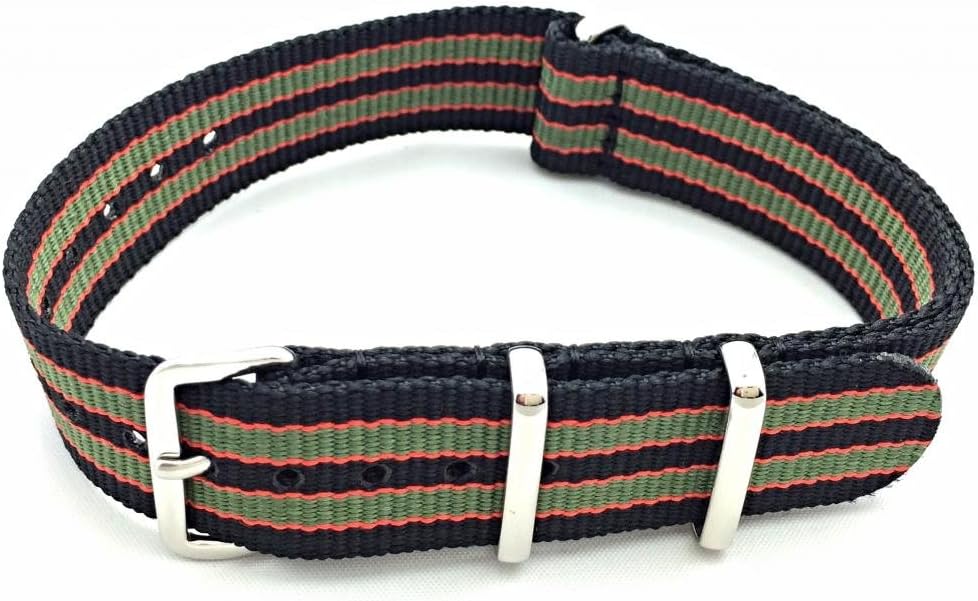 NewLife 18mm Black/Red/Green Nylon Fabric Watchband | Vintage, Heavy Duty, Military Style Replacement Watchstrap that brings to Any Watch for Men and Women - Black/Red/Green