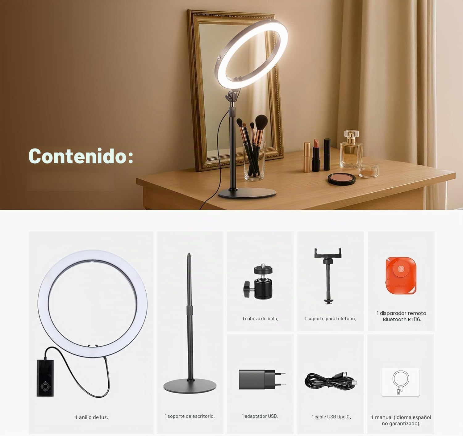 NEEWER 12" Ring Light de Mesa de Alta Potencia 24 W con Soporte/Soporte para teléfono, luz Selfie videoconferencias LED para iPhone Streaming Maquillaje Vlog Video Laptop Computer Webcam Zoom Call