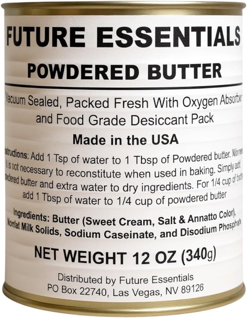 Future Essentials Powdered Butter – Butter Powder with 10+ Years Shelf Life – Emergency Survival Food – Great for Preppers, Camping & Food Storage – Made in the USA – 12 oz #2.5 Can