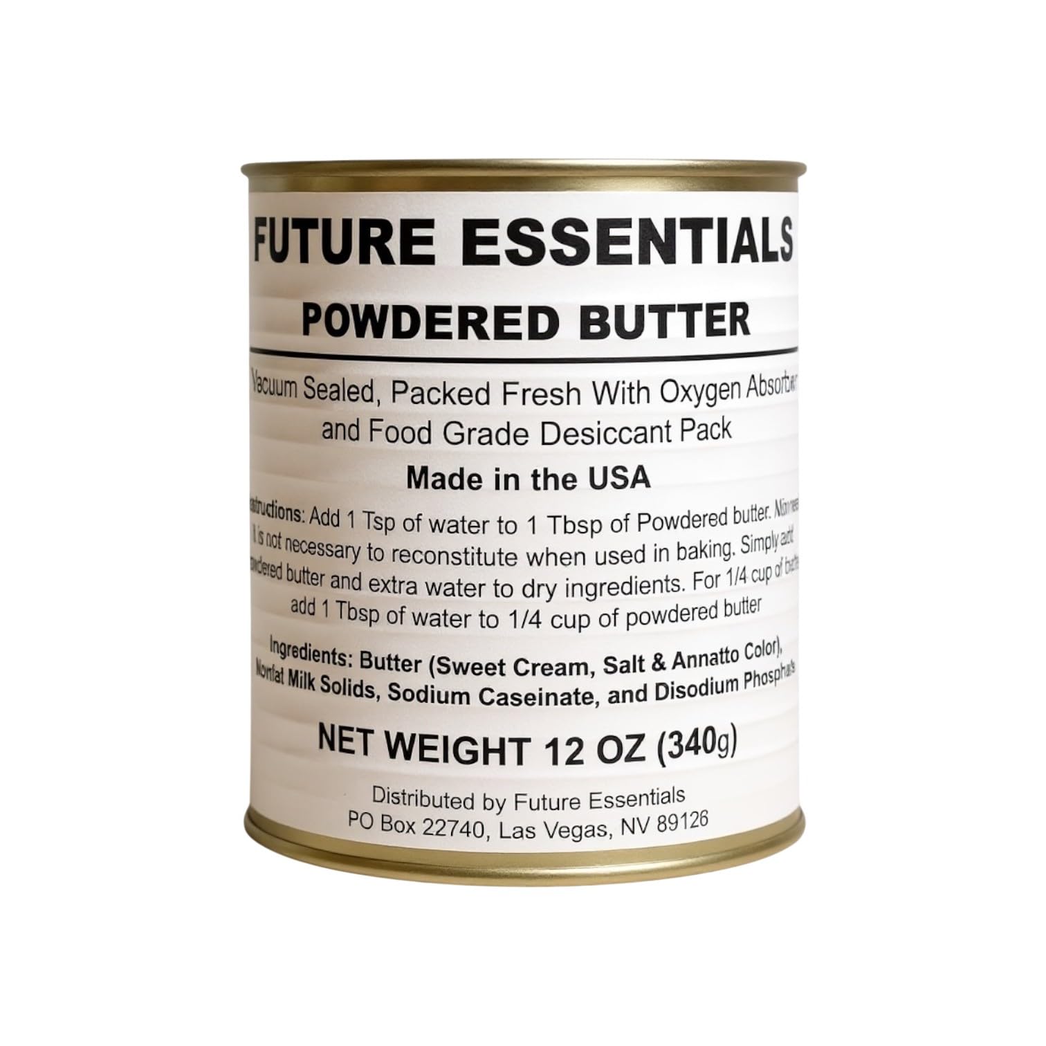 Future Essentials Powdered Butter – Butter Powder with 10+ Years Shelf Life – Emergency Survival Food – Great for Preppers, Camping & Food Storage – Made in the USA – 12 oz #2.5 Can
