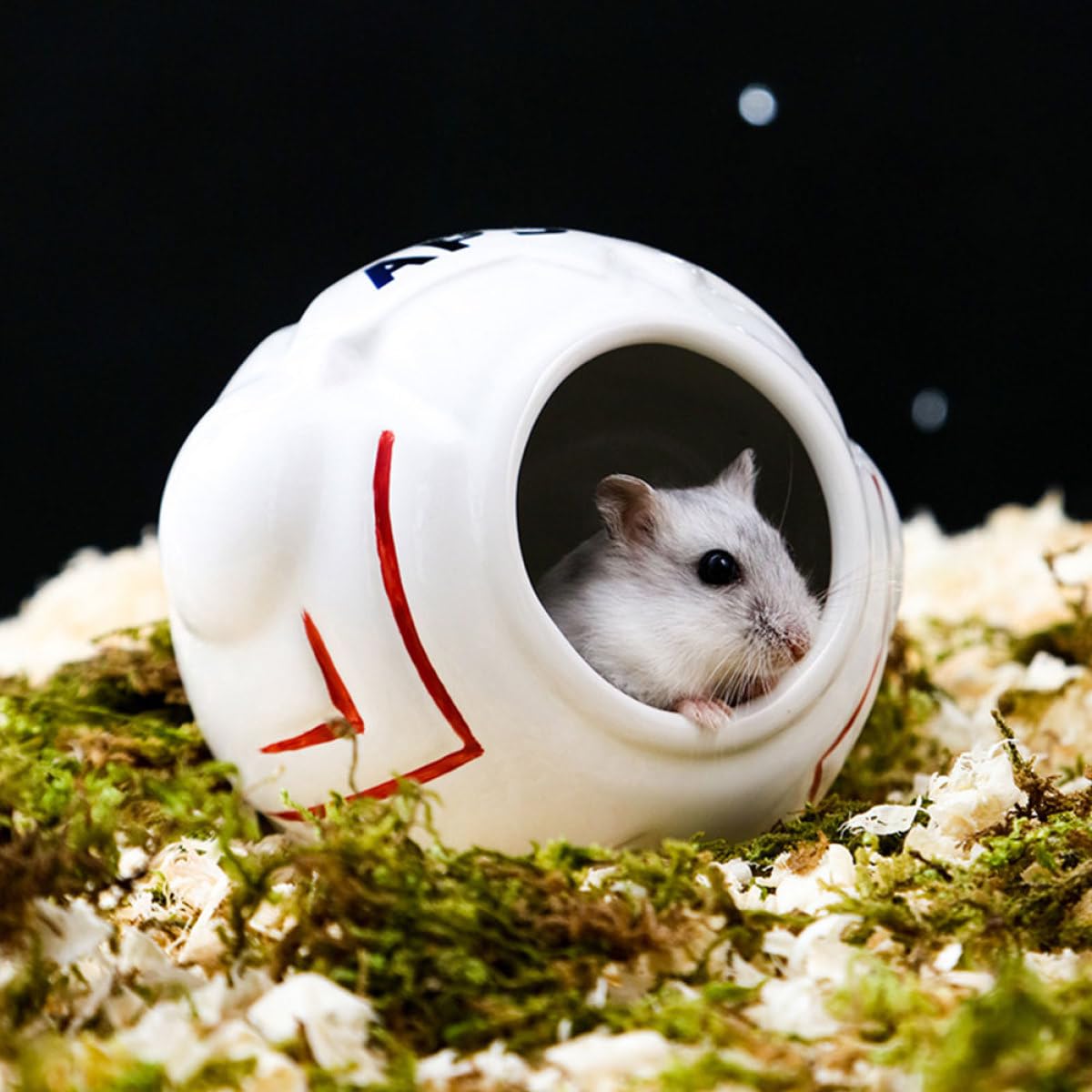 jojofuny Hamster Keramik Futternapf Satz Weltraum Thema mit Trinkflasche Keramikbadewanne und Versteck Sicher und Glatt für Zwerghamster und Kleintiere Zubehör