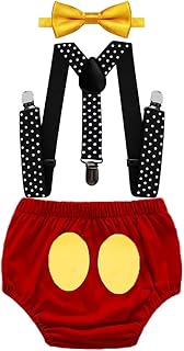 IZKIZF Baby Boys 1st Birthday Cake Smash Cartoon Costume Photo Props Party Outfits Diaper Cover Suspenders Bow Tie 12-18M