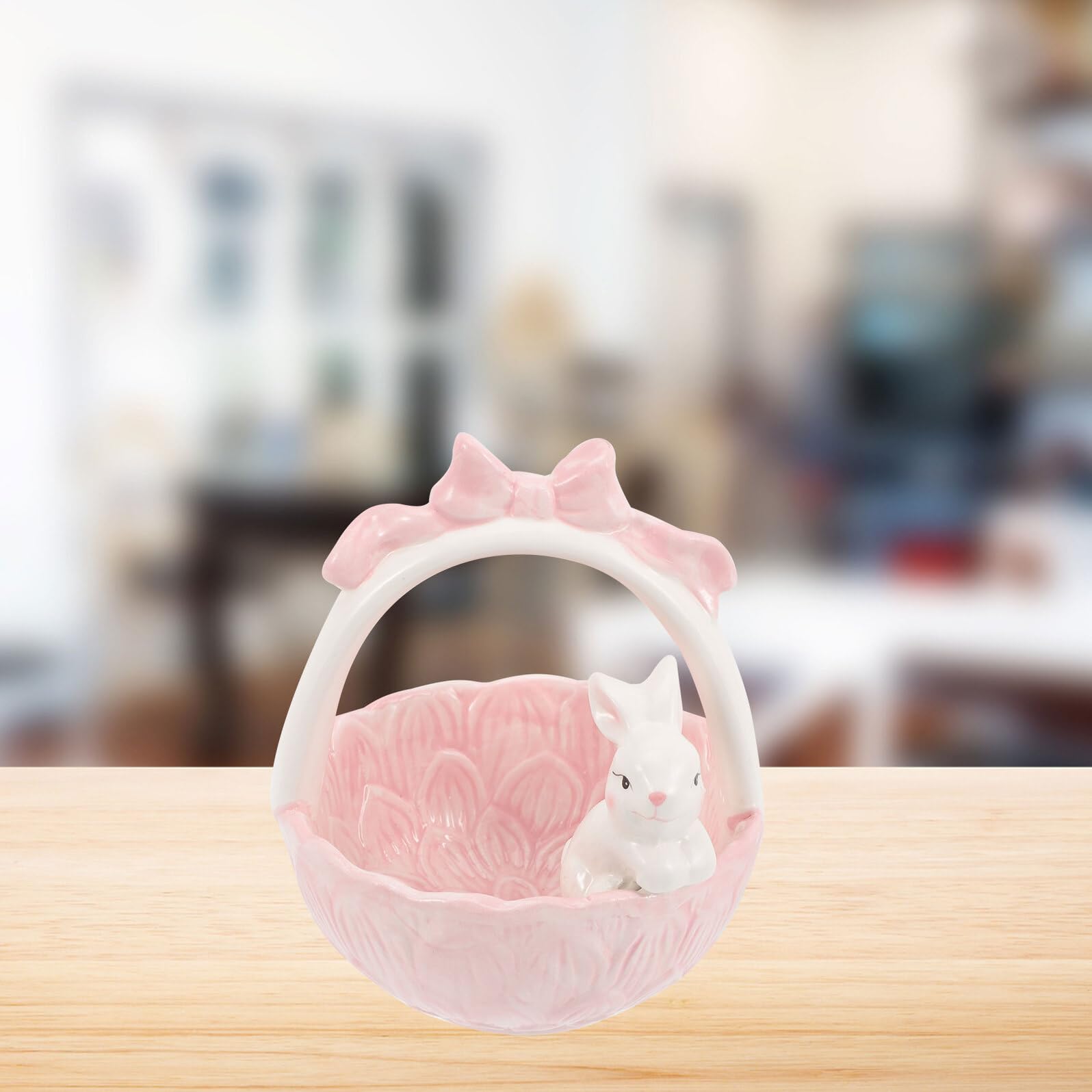 ULTECHNOVO Decorazione Pasquale Coniglio in Ceramica Rosa, Statuetta da Tavolo Adorabile e Realistica, per Casa e Vaso di Fiori Piccoli