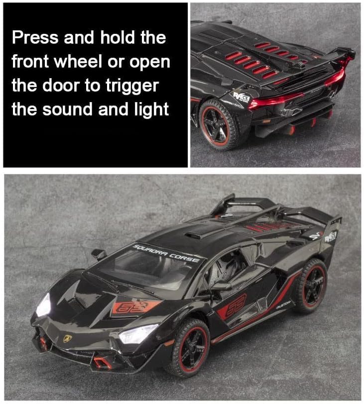 Image of 1:32 Lamborghinii SC18 Diecast Sports Car Model with Sound & Light High Simulation Pull Back Metal Toy for Kids & Collectors Realistic Details Openable Doors (White)
