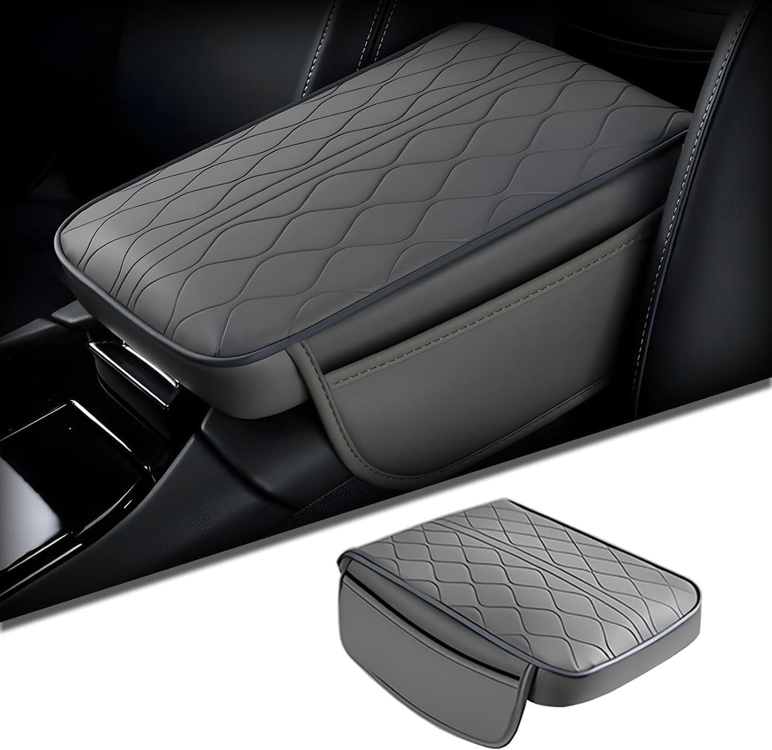 ONEMAJI Car Centre Console Cover for VW Tiguan Allspace 5-Sitzer | 2016-2024, Armrest Cushion Console Lid Protector Elbow Support Pad Leather Scratch Protector Padding Centre Console,A