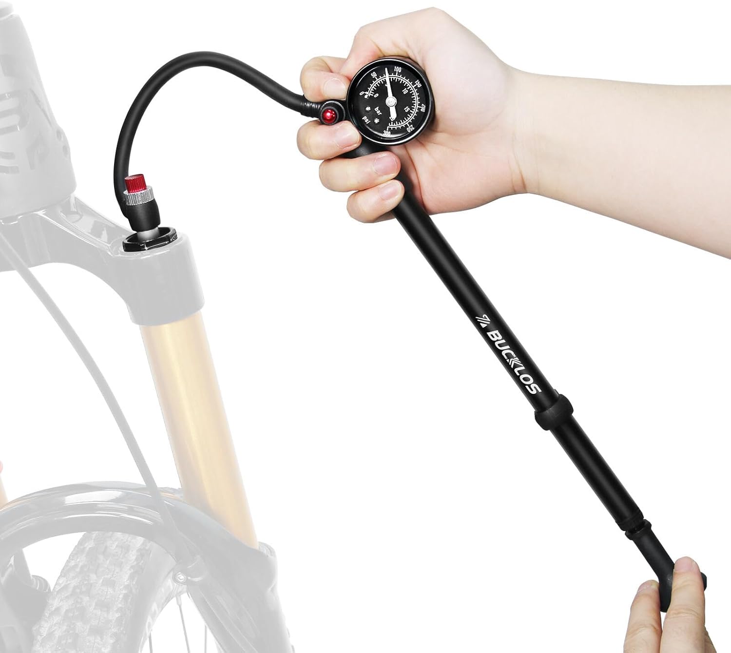BUCKLOS Shock Pump Mountain Bike Suspension Pumps Air Fork Rear Shock 300 Psi / 400 Psi High Pressure Shock Pumps with Gauge for MTB/Road Bikes No Air Loss Schrader Valve Bicycle Tool