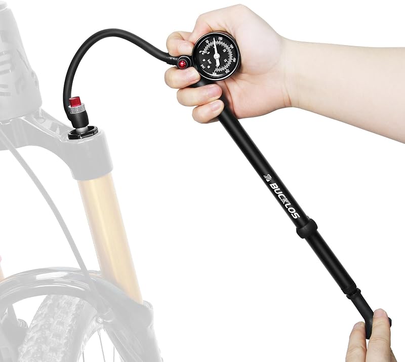 BUCKLOS Shock Pump Mountain Bike Suspension Pumps for Air Fork Rear Shock | 300PSi, 400Psi High Pressure MTB Shock Pump with Gauge for Mountain /Road Bikes No Air Loss Schrader Valve Bicycle Tool