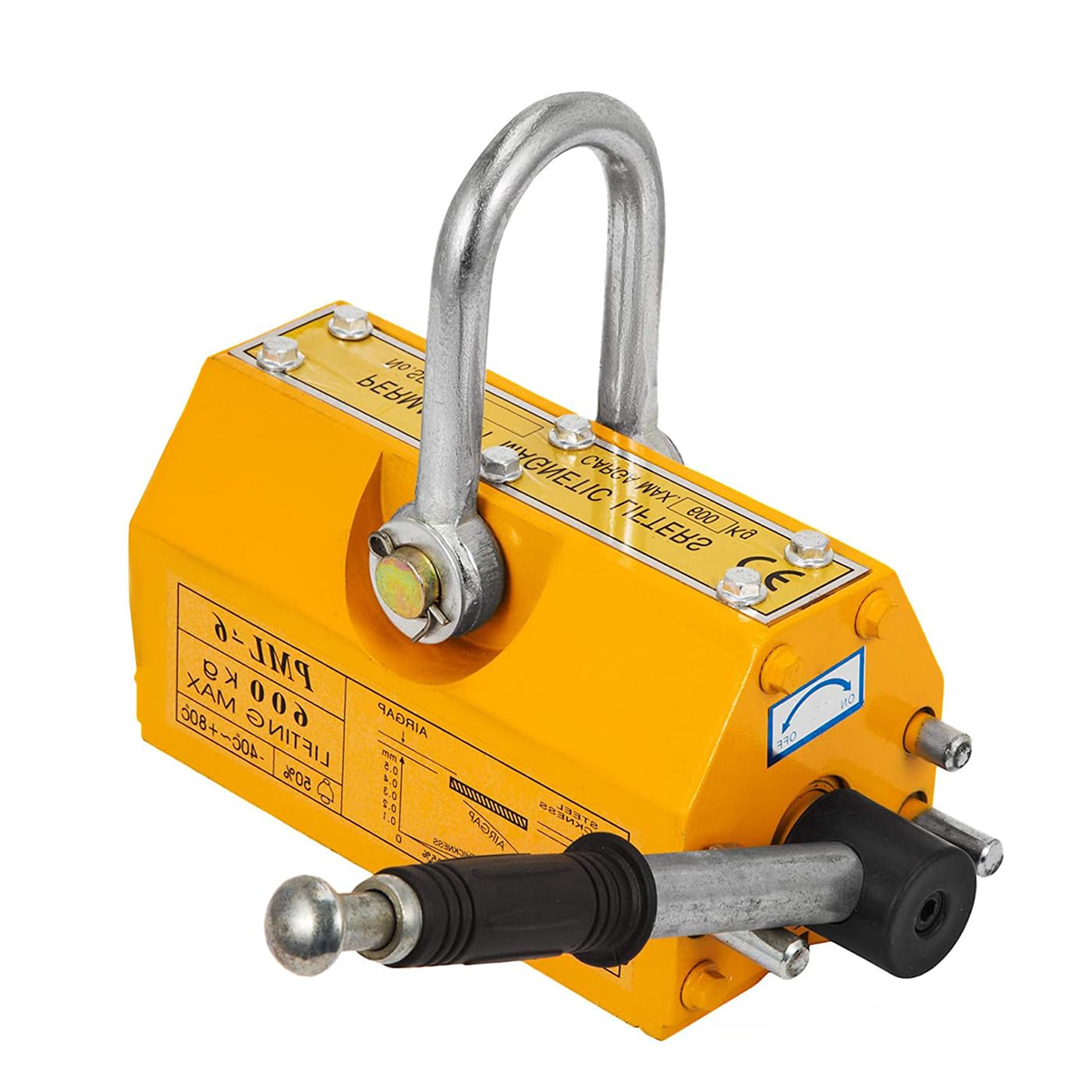 Sollevatore Magnetico a Magnete in Acciaio, Capienza Stimata 600 kg Magnete di Sollevamento per Carichi Pesanti, giallo