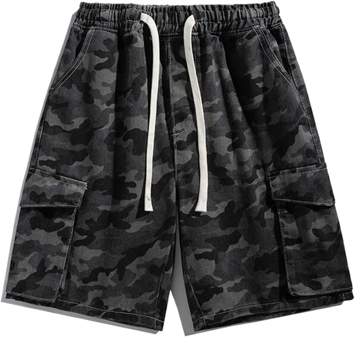 Men's Camo Cargo Denim Shorts Summer American High Street Loose Straight Fit Shorts